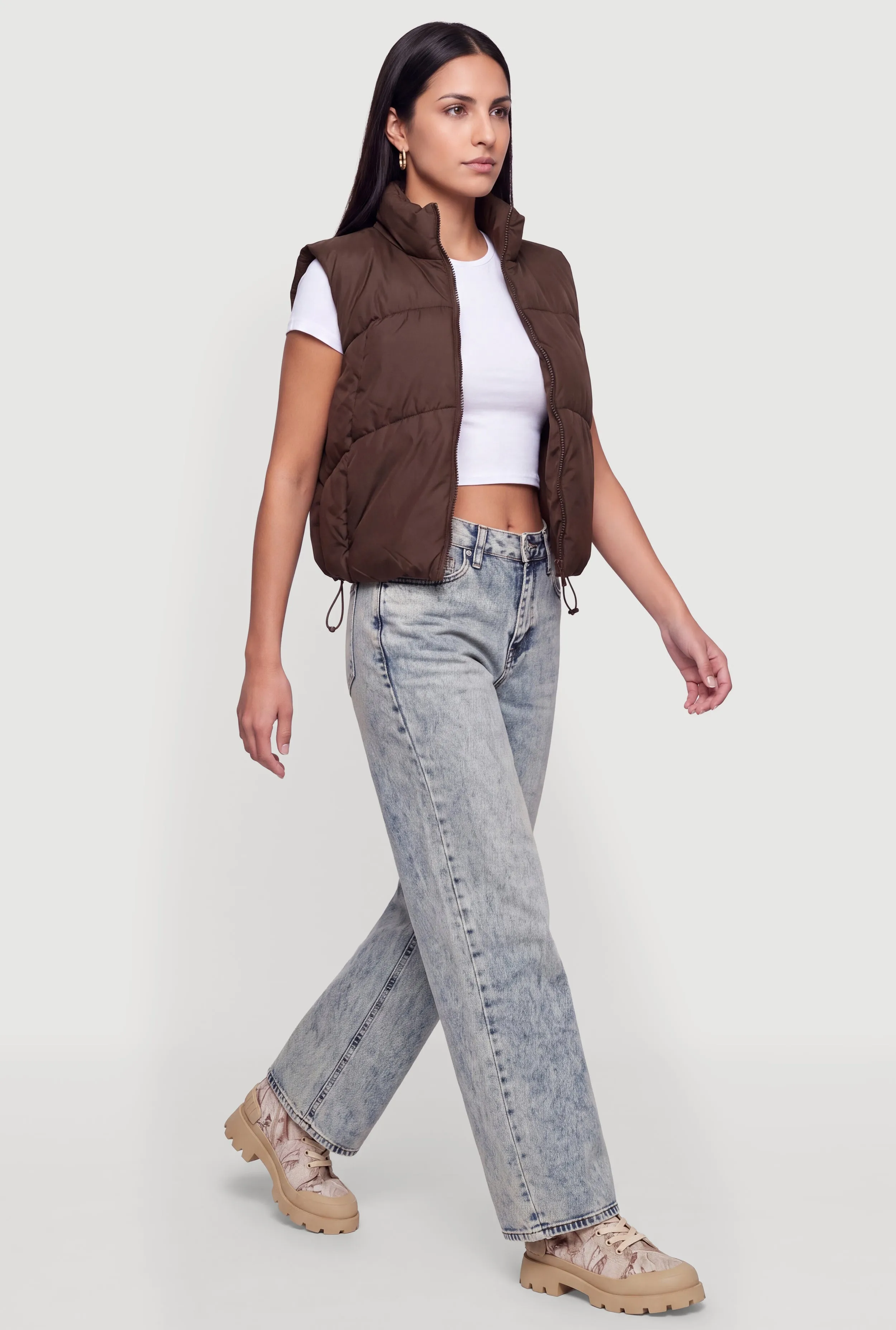 Faux Leather Zip Front Puffer Vest sold by Rainbow product image thumbnail 3