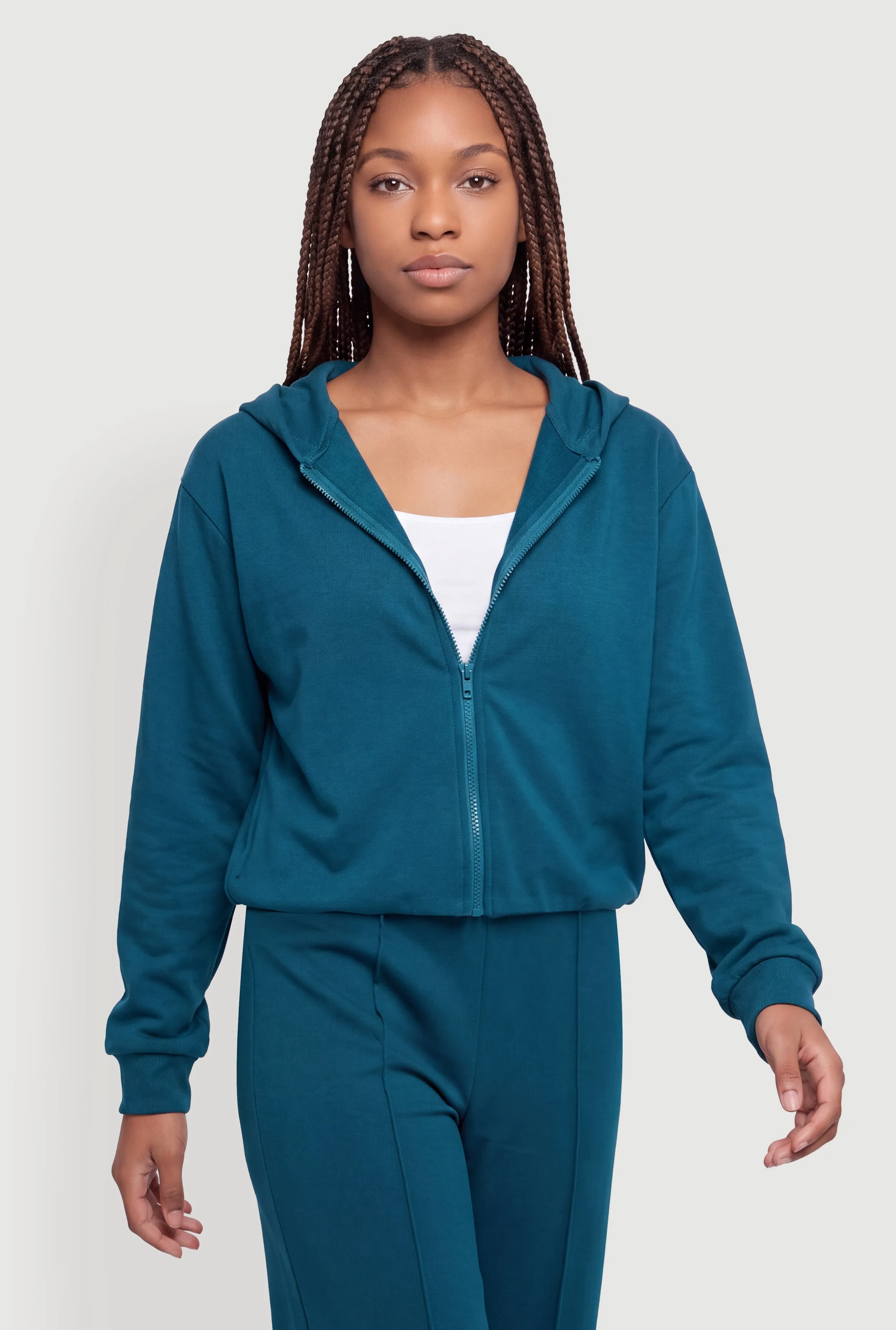 Zip Front Bubble Hem Scuba Hooded Sweatshirt sold by Rainbow product image thumbnail 4