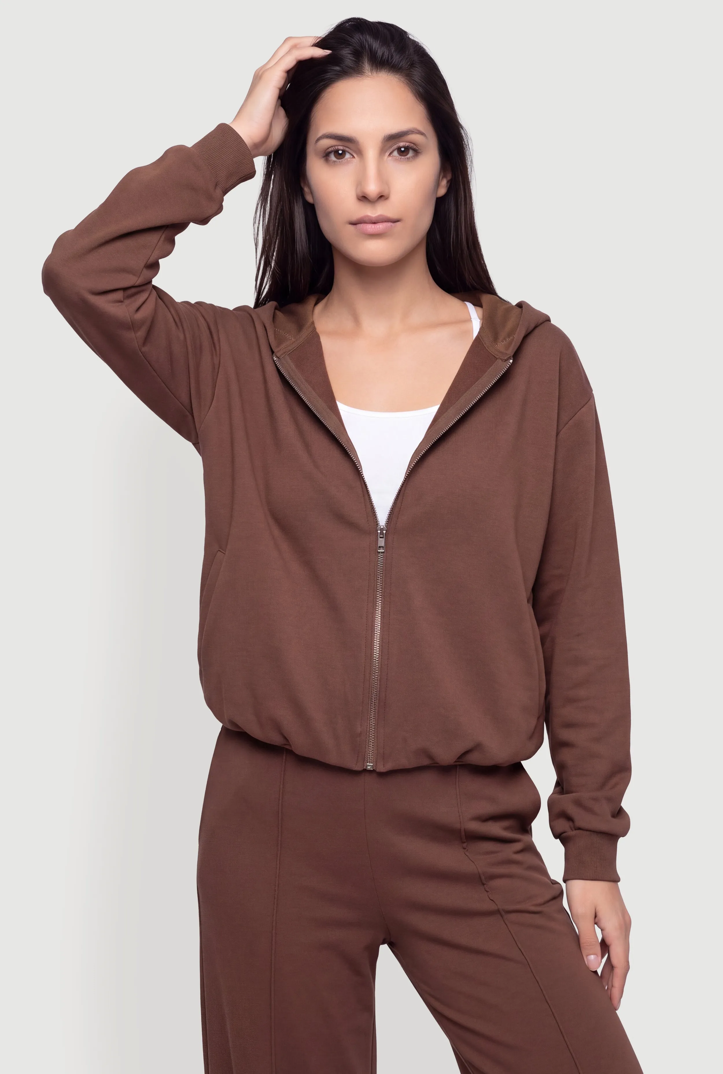 Zip Front Bubble Hem Scuba Hooded Sweatshirt sold by Rainbow product image thumbnail 3