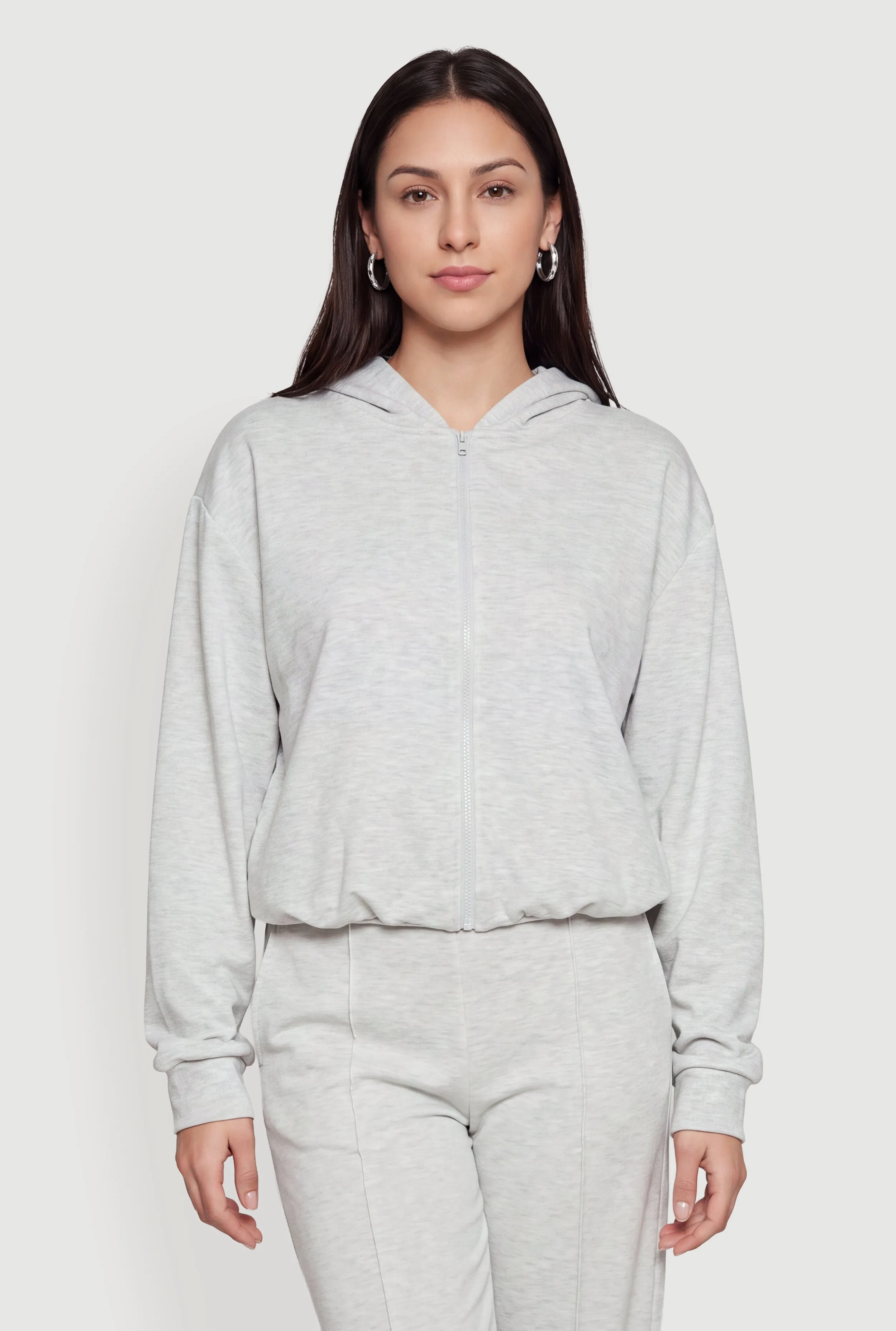Zip Front Bubble Hem Scuba Hooded Sweatshirt sold by Rainbow product image thumbnail 2