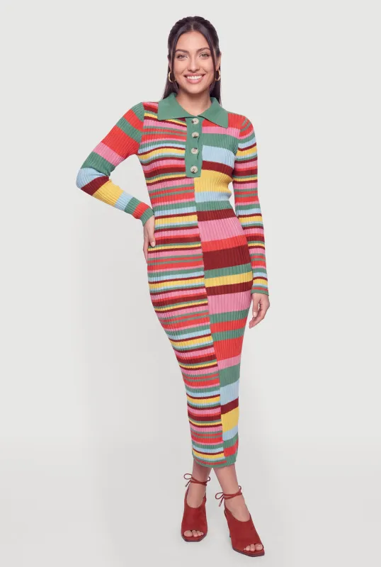 Color Blocked Button Front Sweater Dress made by Rainbow