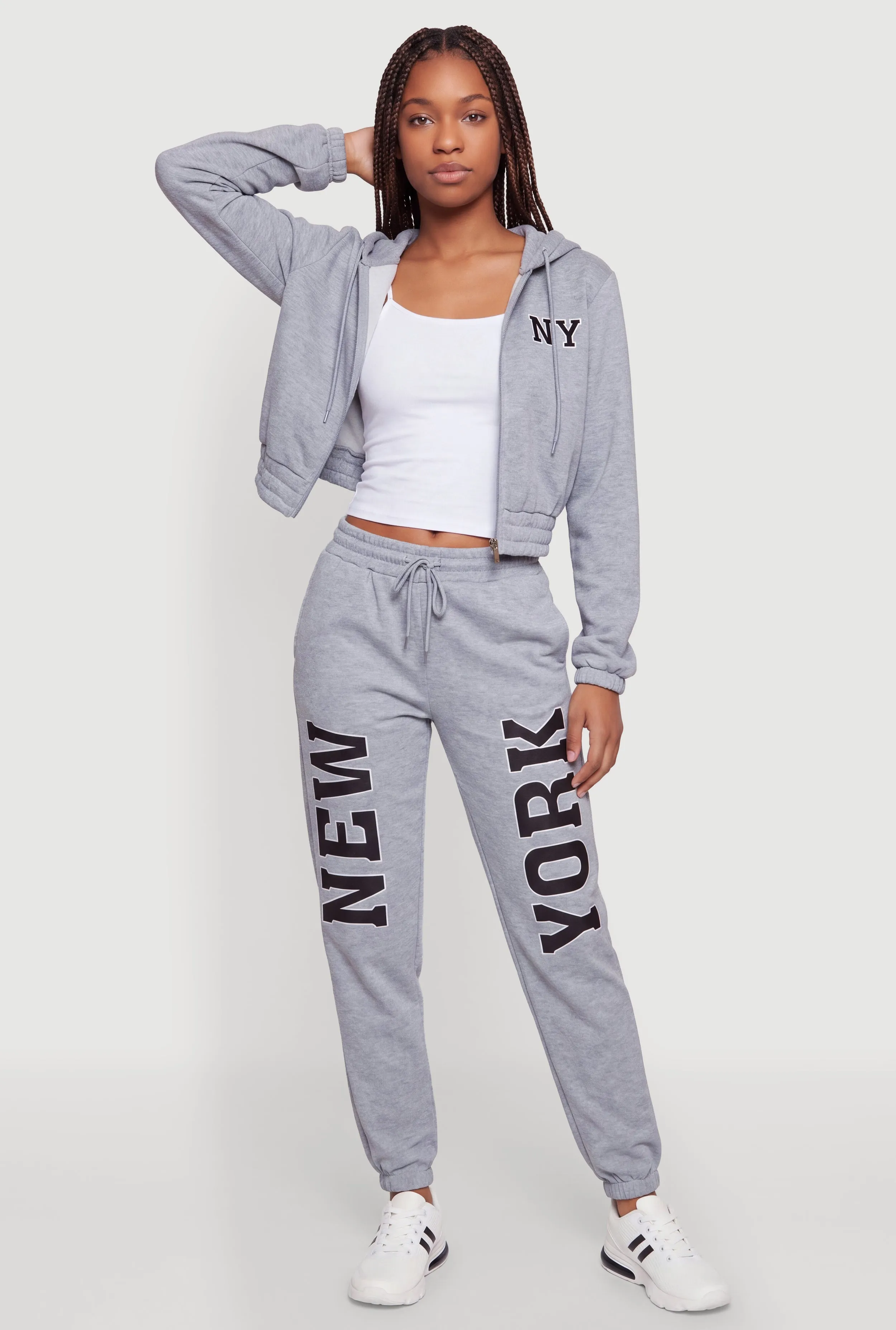 NY Graphic Zip Front Crop Hooded Sweatshirt sold by Rainbow product image thumbnail 2