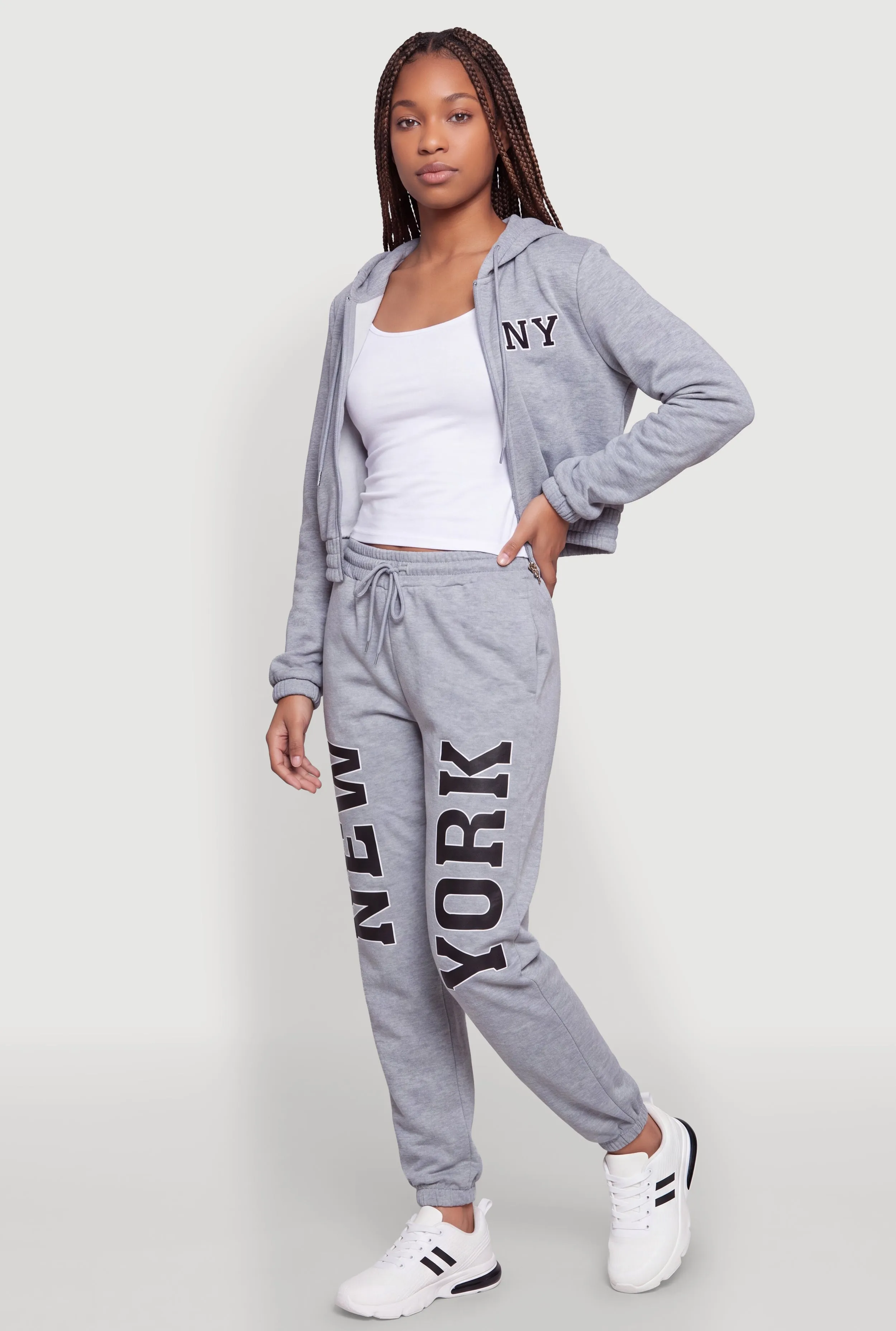 NY Graphic Zip Front Crop Hooded Sweatshirt sold by Rainbow product image thumbnail 3