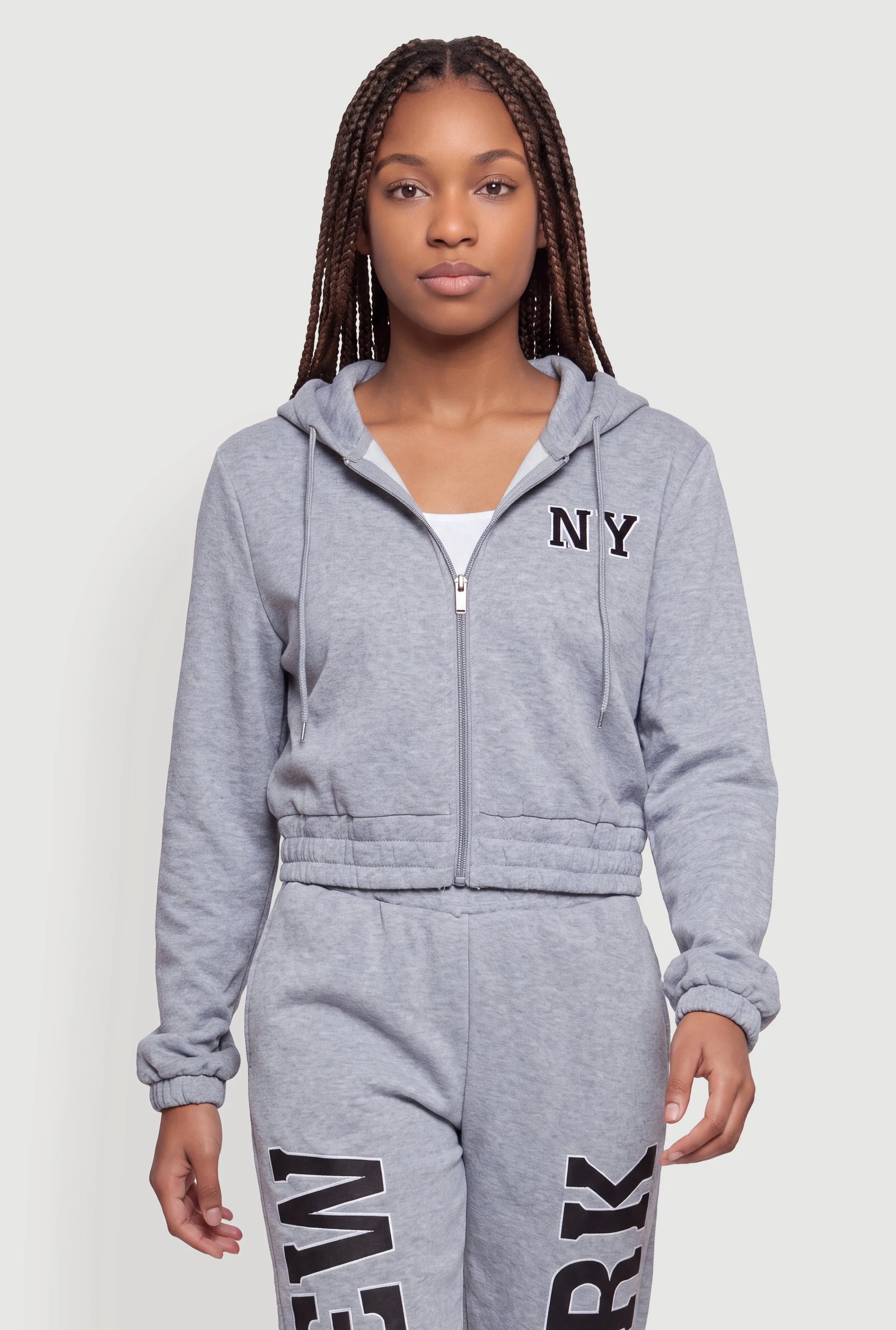 NY Graphic Zip Front Crop Hooded Sweatshirt sold by Rainbow