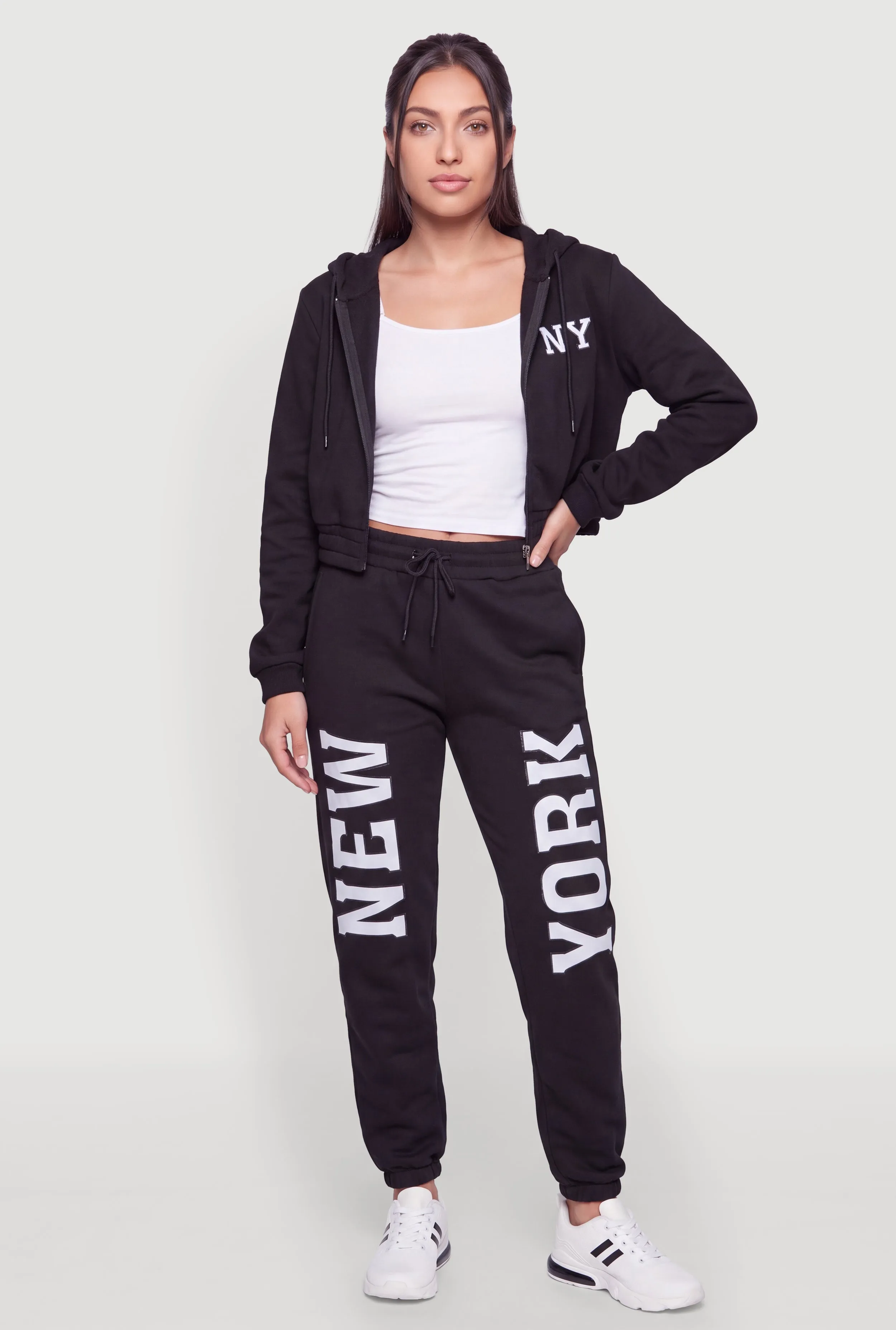 NY Graphic Zip Front Crop Hooded Sweatshirt sold by Rainbow product image thumbnail 2