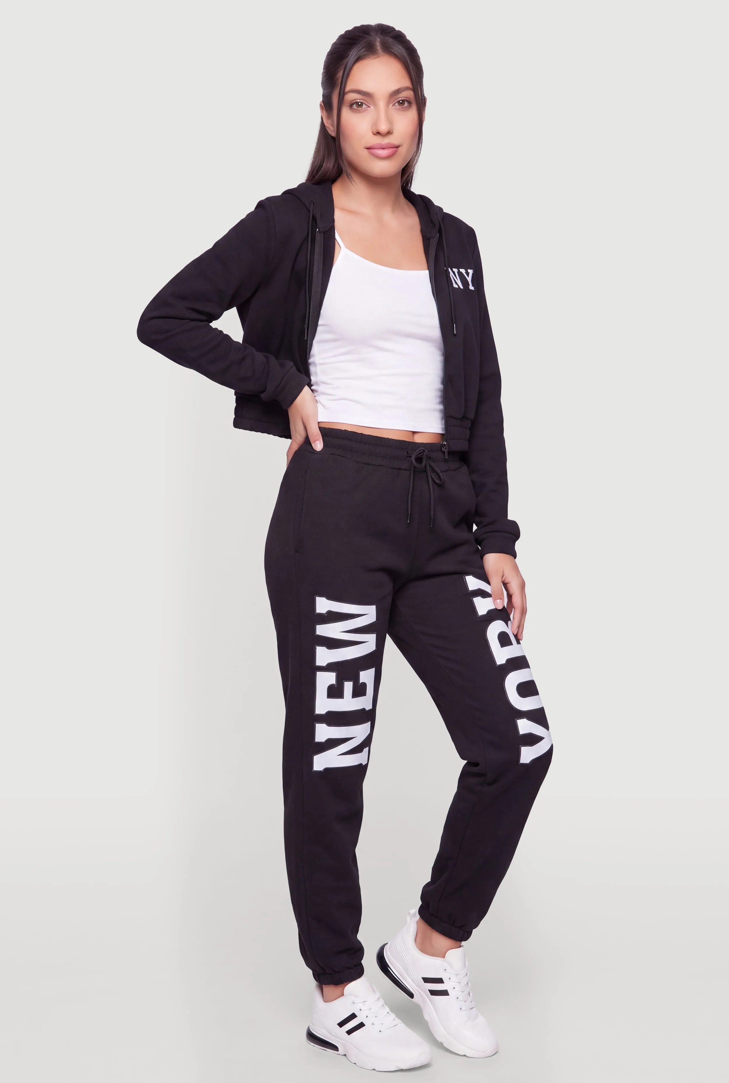 NY Graphic Zip Front Crop Hooded Sweatshirt sold by Rainbow product image thumbnail 3