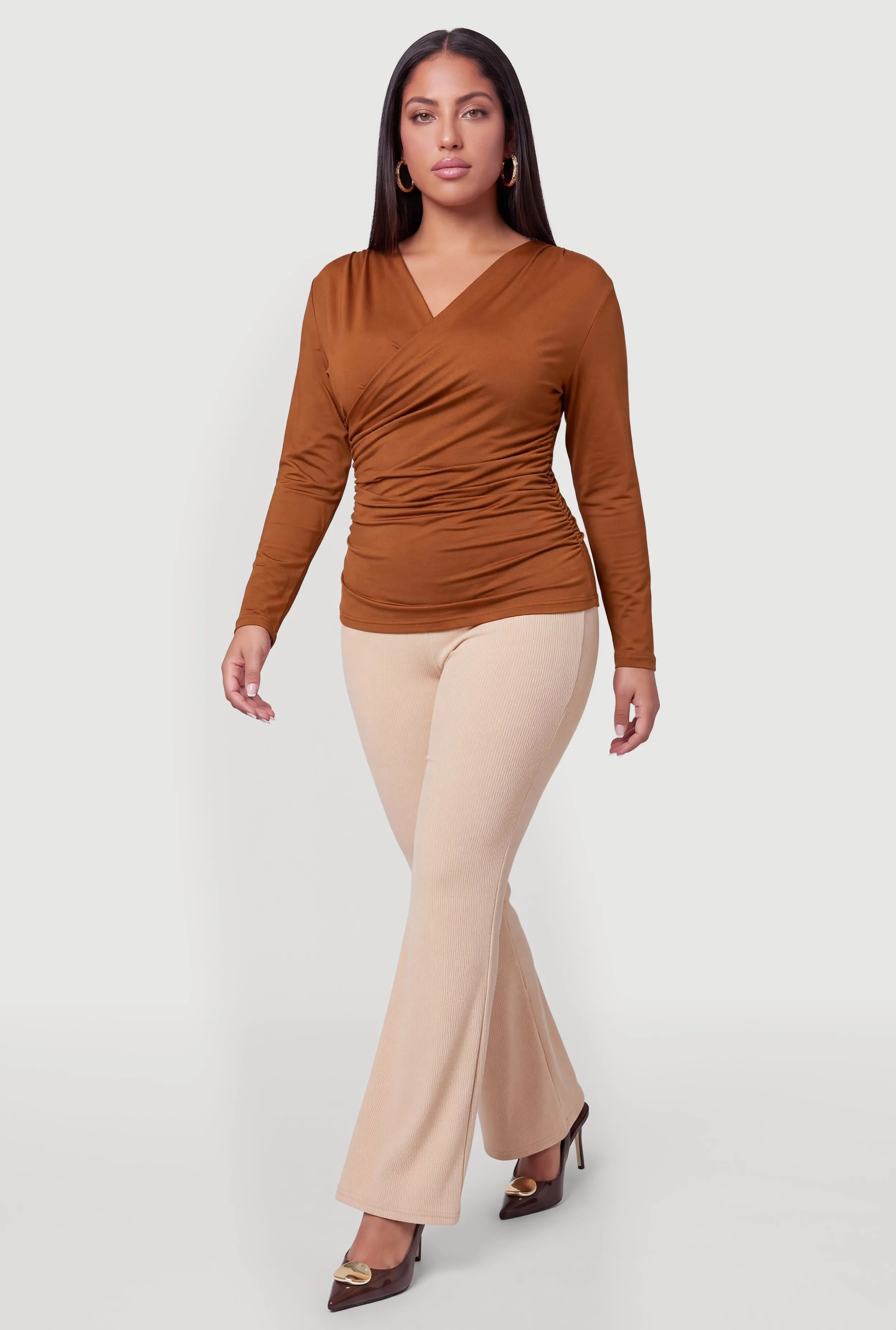 Plus Size Long Sleeve Ruched Faux Wrap Blouse sold by Rainbow product image thumbnail 4