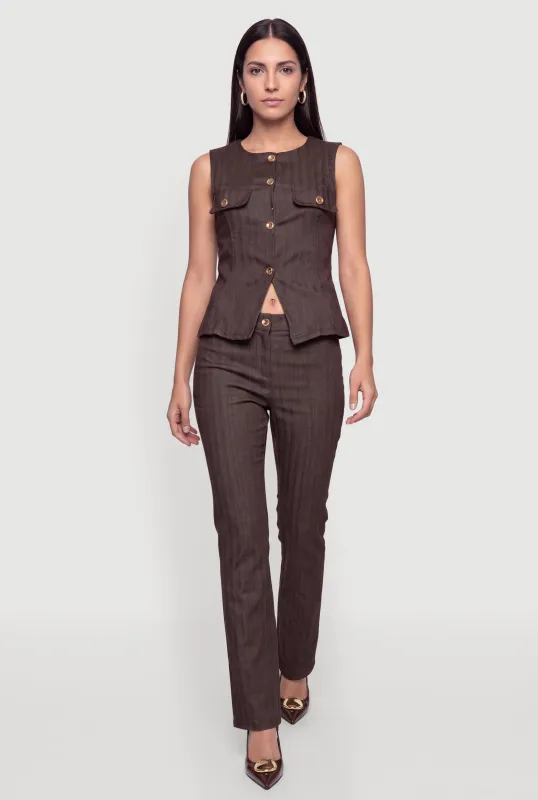 Herringbone Pintuck Detail Dress Pants made by Haute Monde