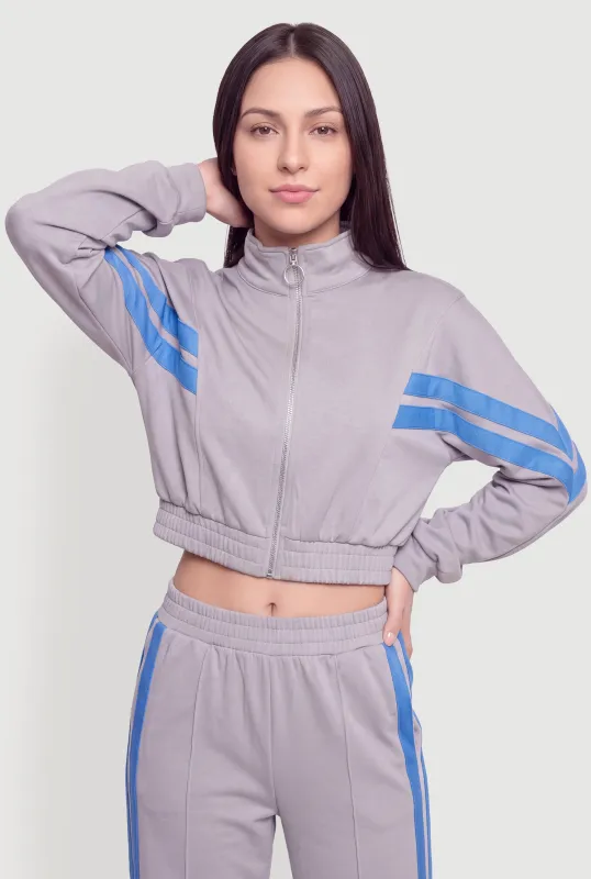 Varsity Side Stripe Mock Neck Zip Front Top made by Rainbow