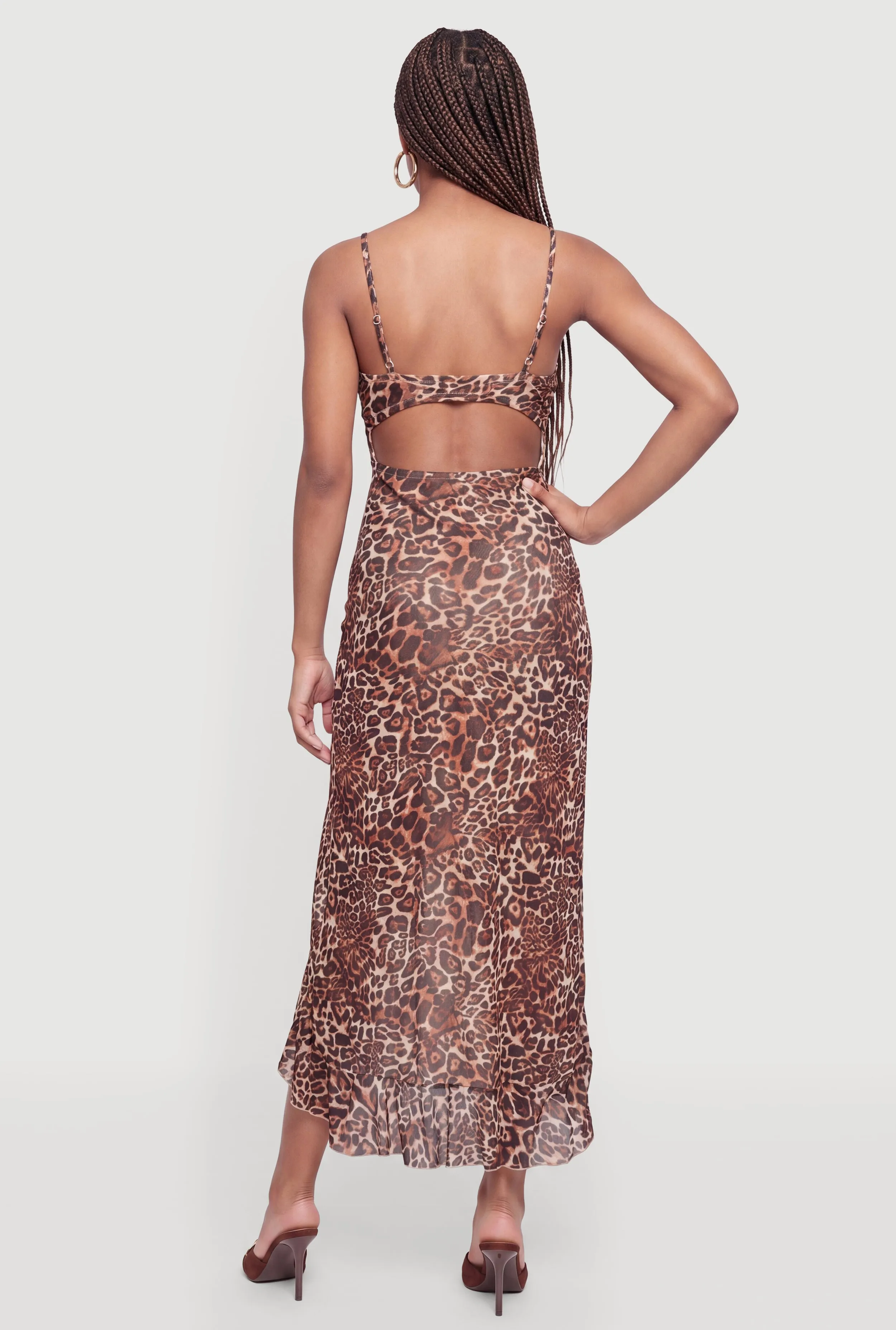 Mesh Printed Pattern Ruffle Trim Cowl Bustier Dress sold by Rainbow product image thumbnail 3