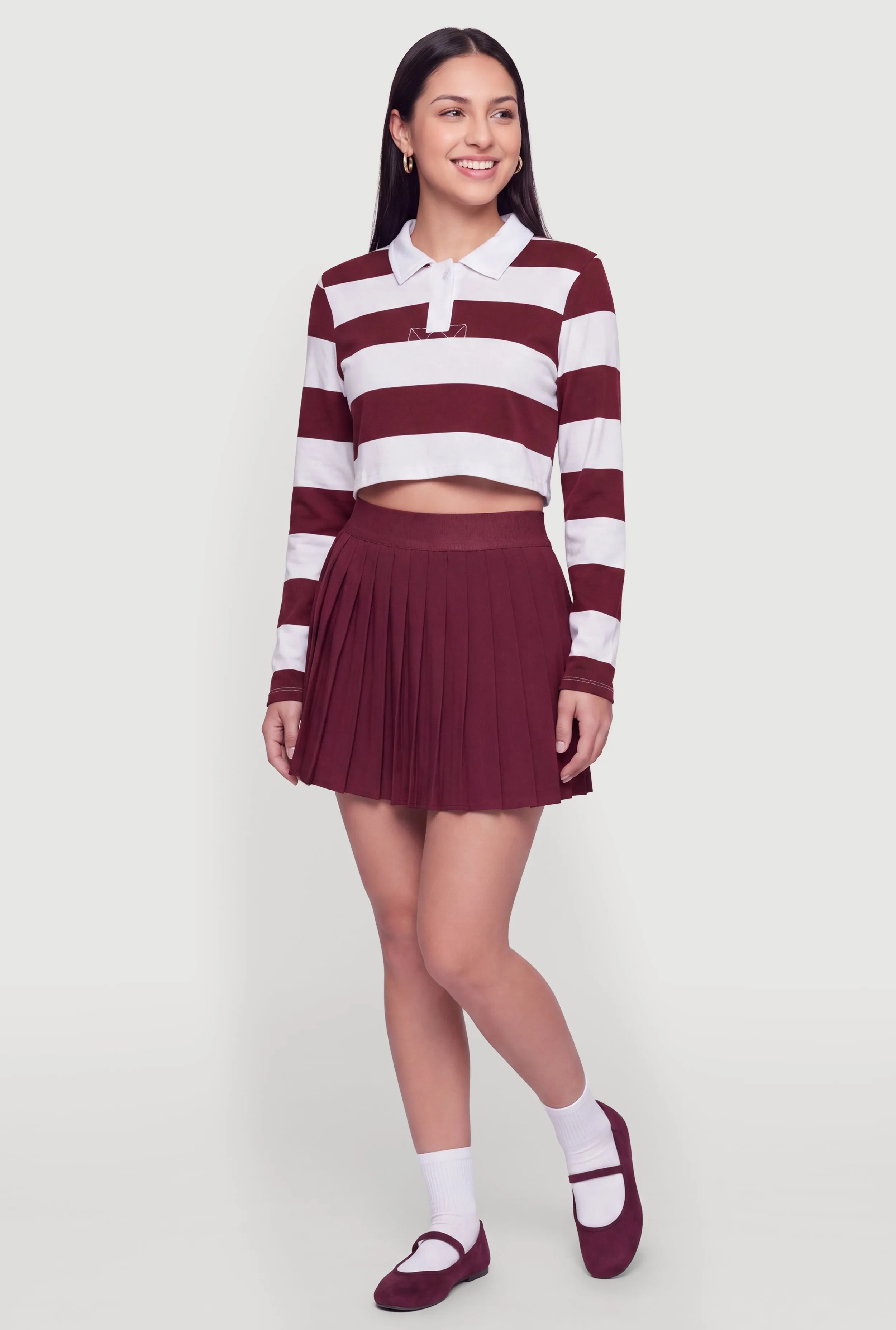 Striped Long Sleeve Cropped Polo Top sold by Rainbow product image thumbnail 3