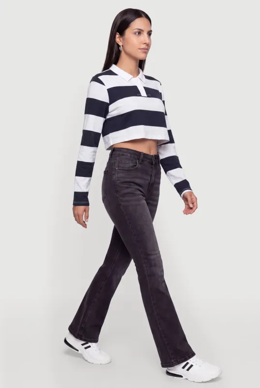 Striped Long Sleeve Cropped Polo Top made by Almost Famous