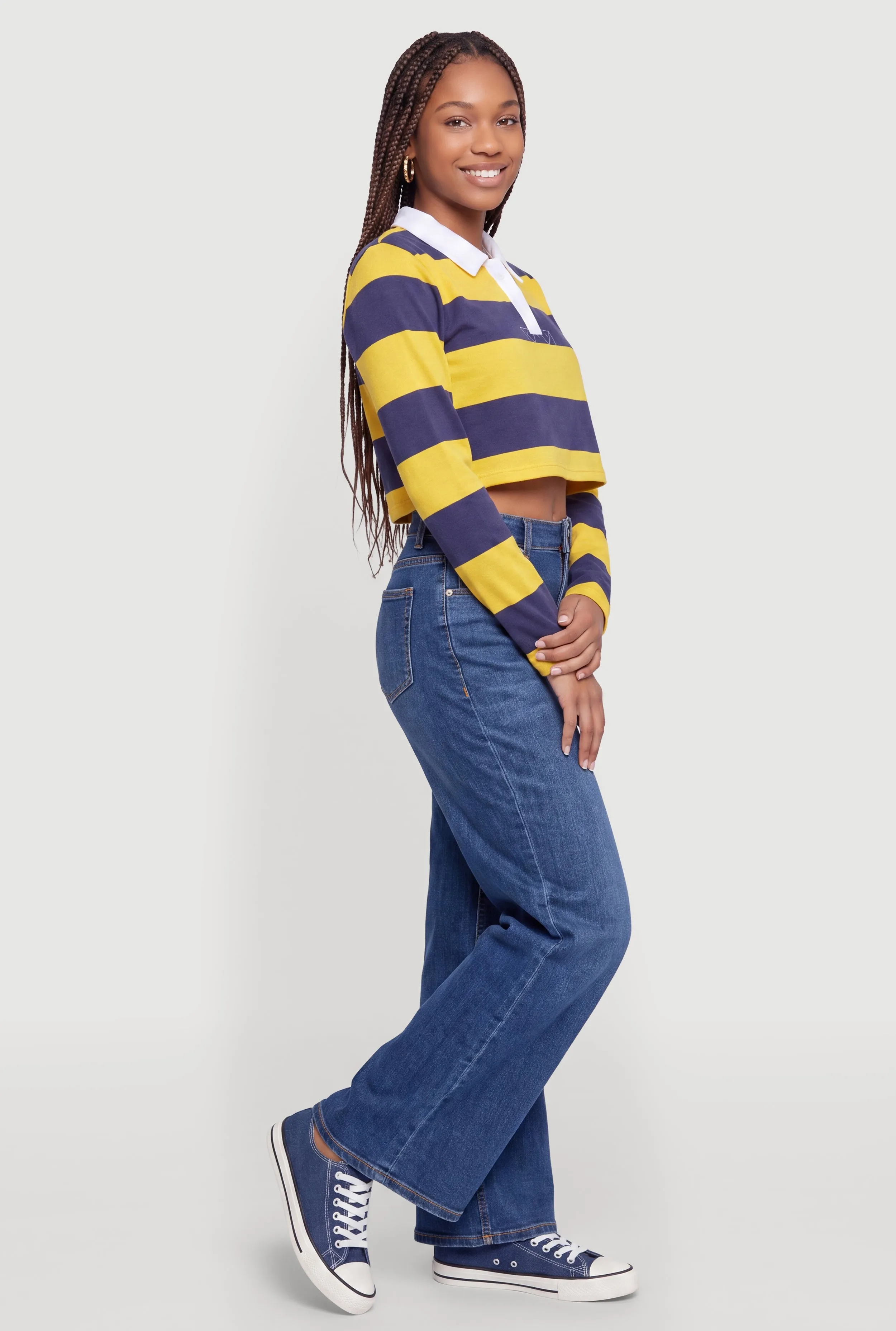 Striped Long Sleeve Cropped Polo Top sold by Rainbow product image thumbnail 3