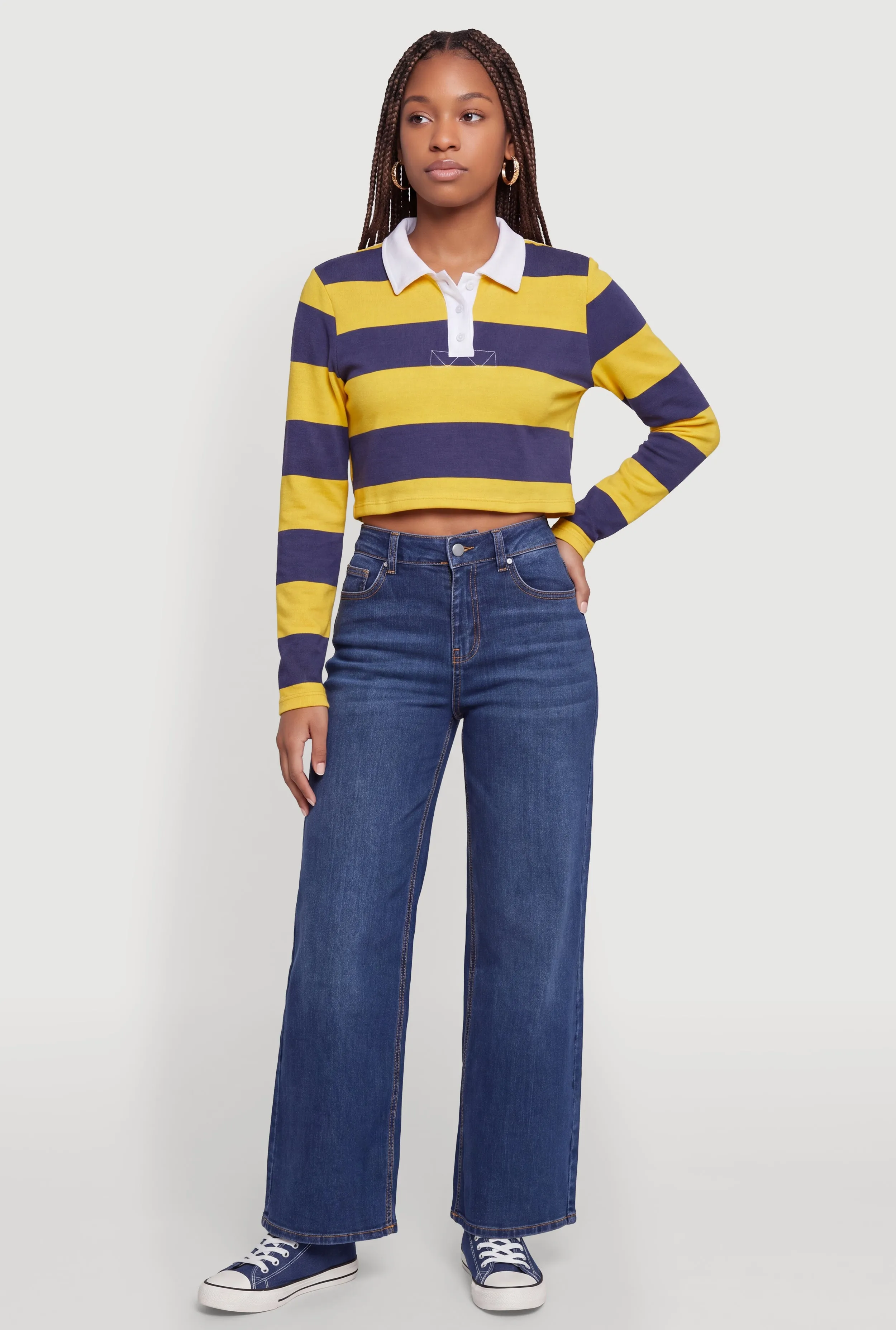 Striped Long Sleeve Cropped Polo Top sold by Rainbow