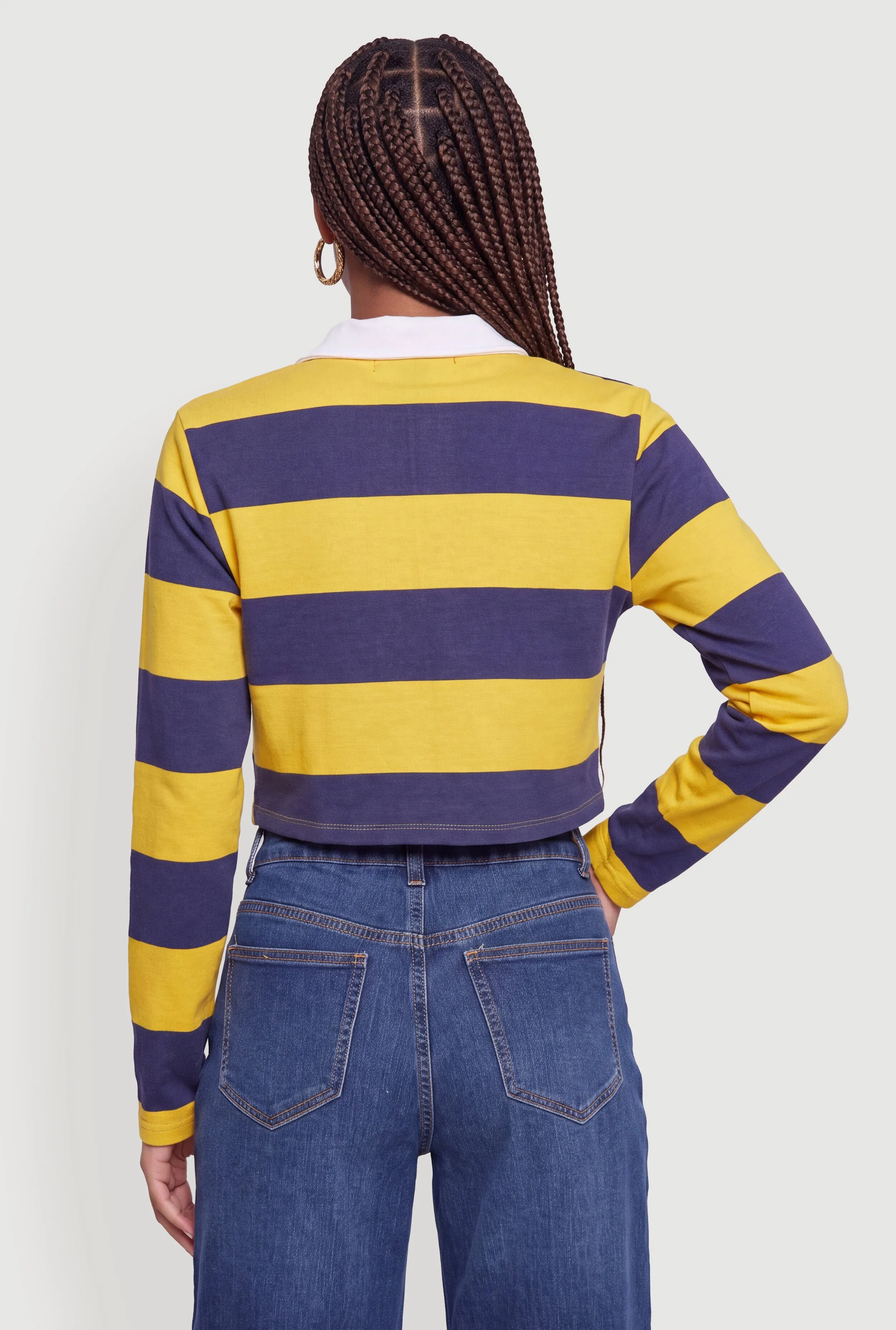 Striped Long Sleeve Cropped Polo Top sold by Rainbow product image thumbnail 5