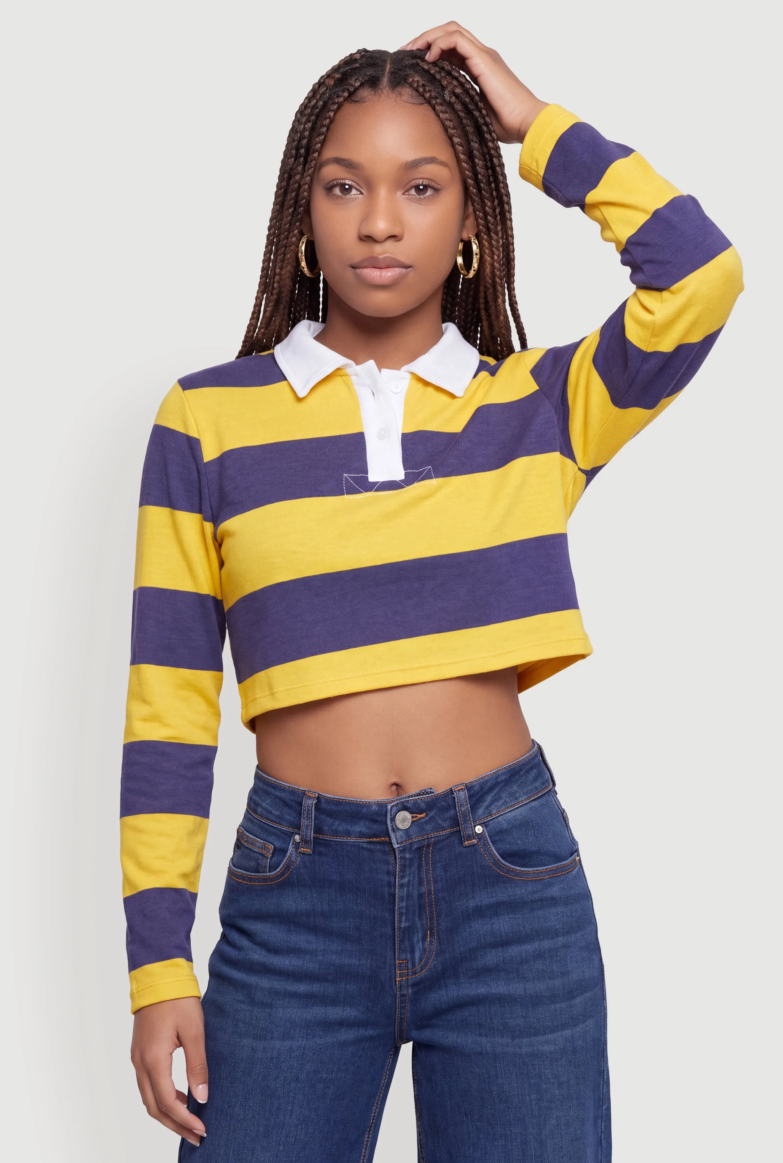 Striped Long Sleeve Cropped Polo Top sold by Rainbow product image thumbnail 2