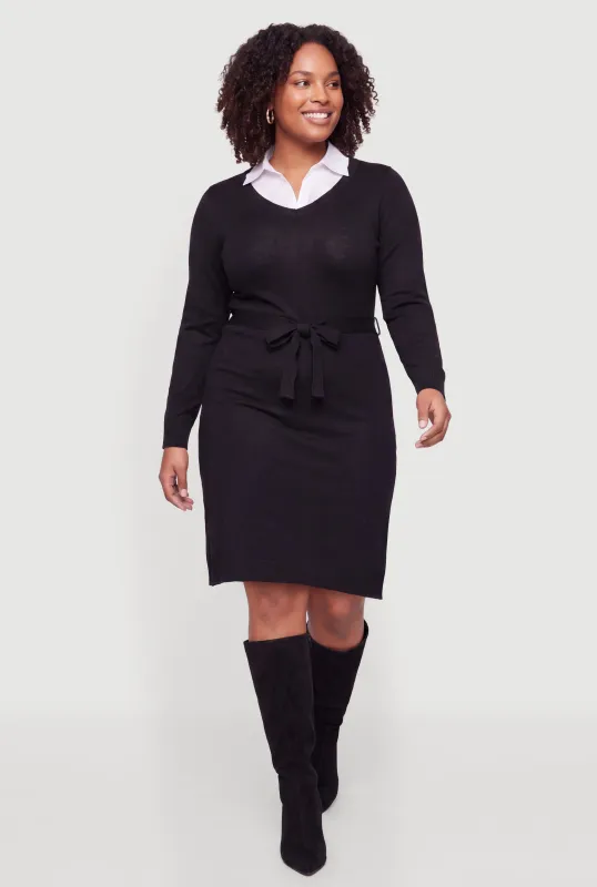 Plus Size Layered Look Collared Sweater Dress made by Rainbow
