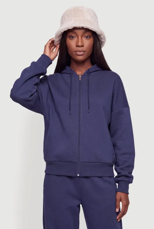 Zip Front Drop Shoulder Hooded Sweatshirt made by Rainbow