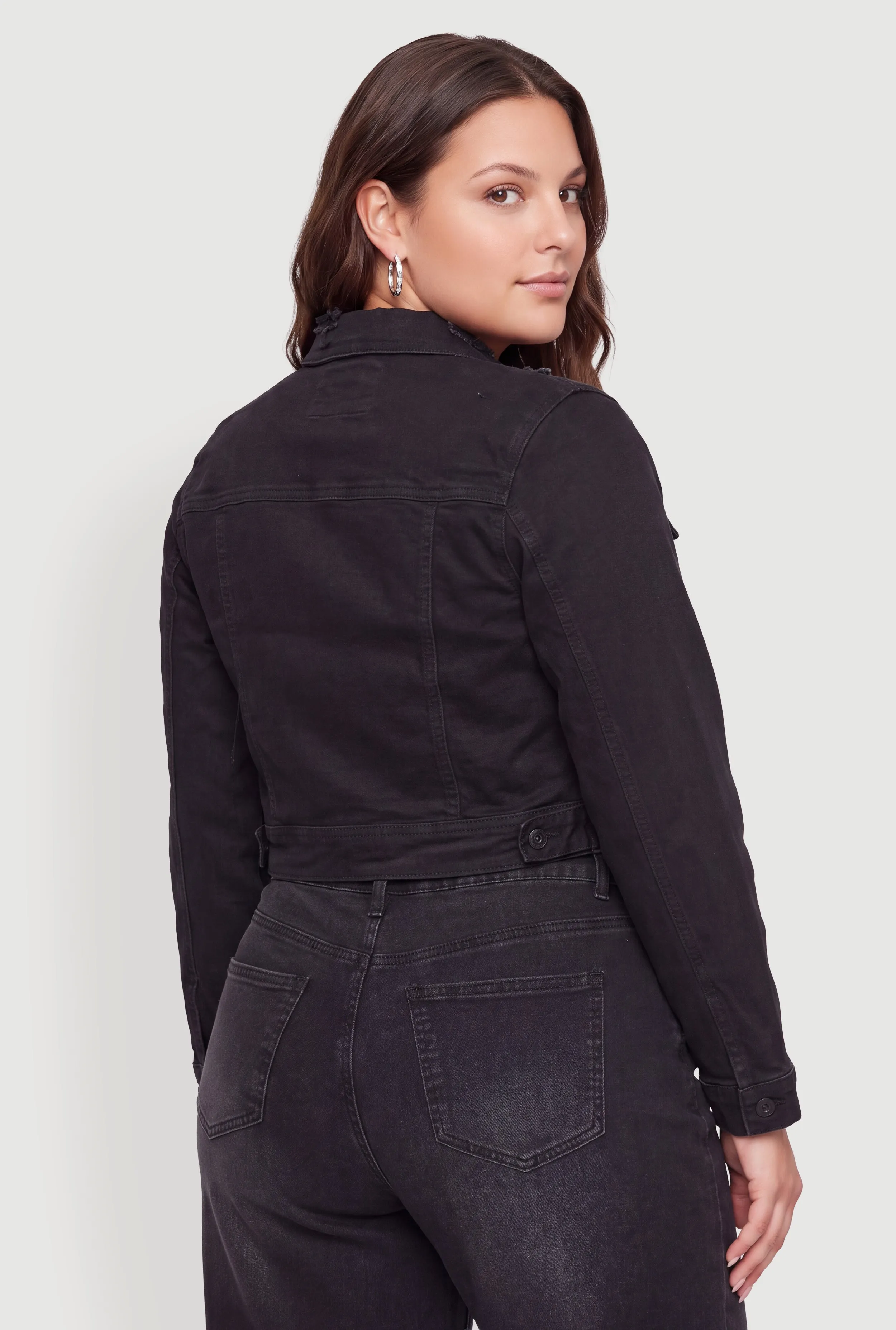 Plus Size WAX Distressed Cropped Denim Jacket sold by Rainbow product image thumbnail 5