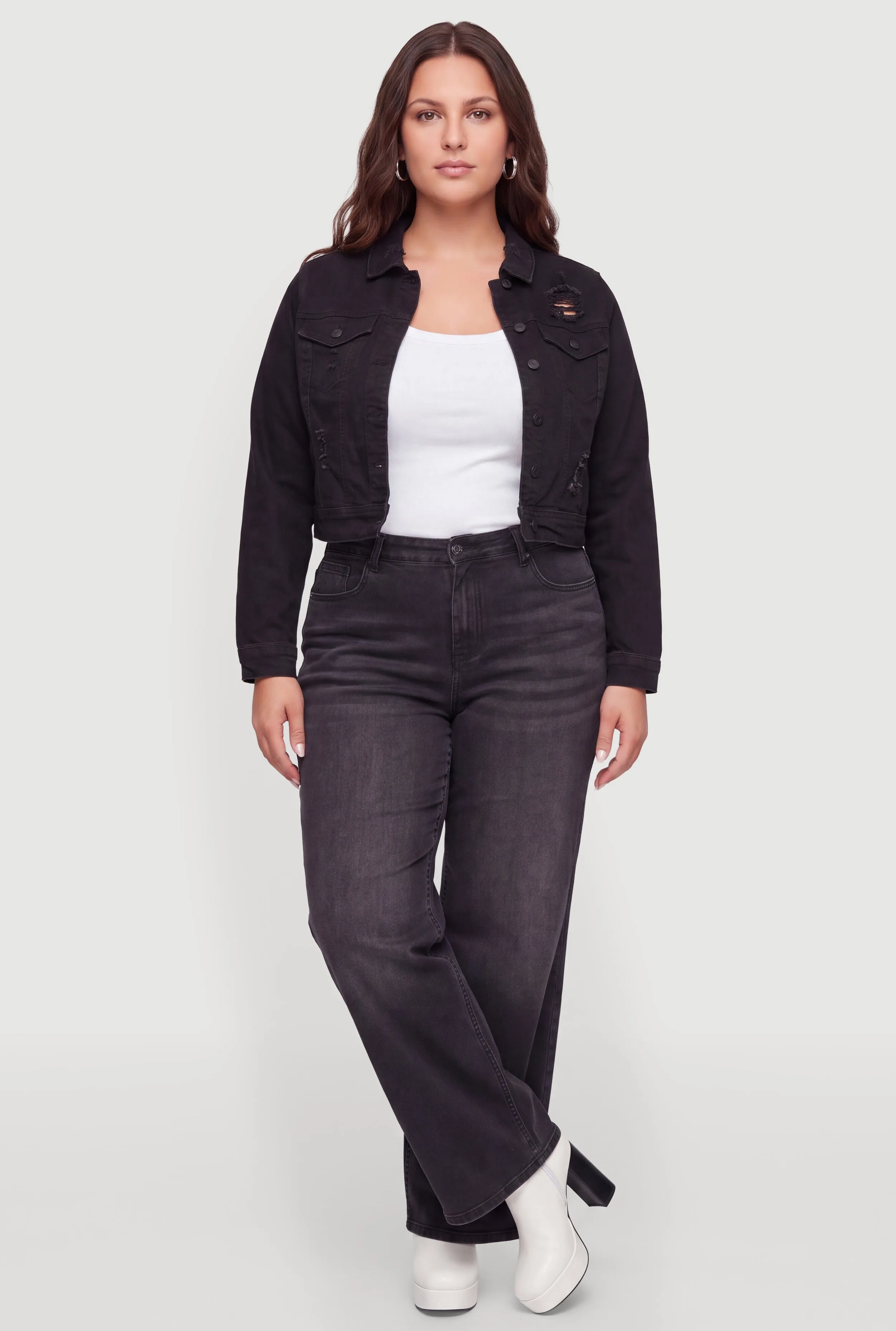 Plus Size WAX Distressed Cropped Denim Jacket sold by Rainbow product image thumbnail 2