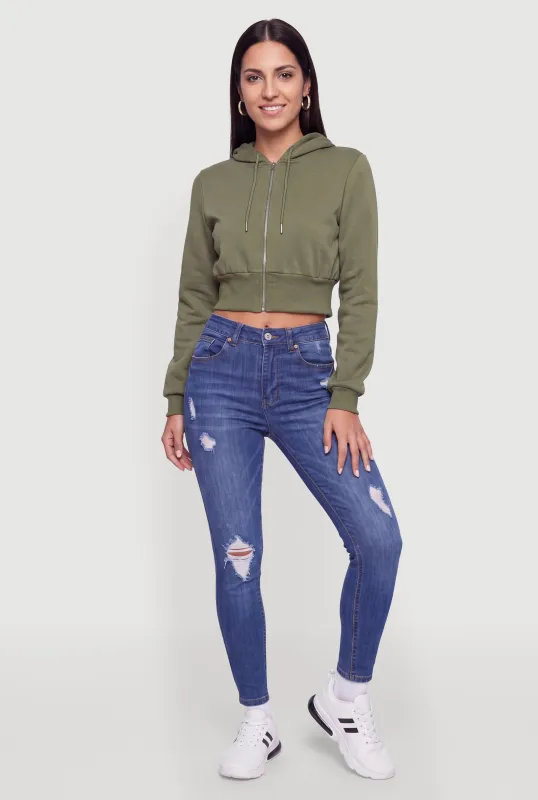 Fleece Zip Front Cropped Hoodie made by Ambiance