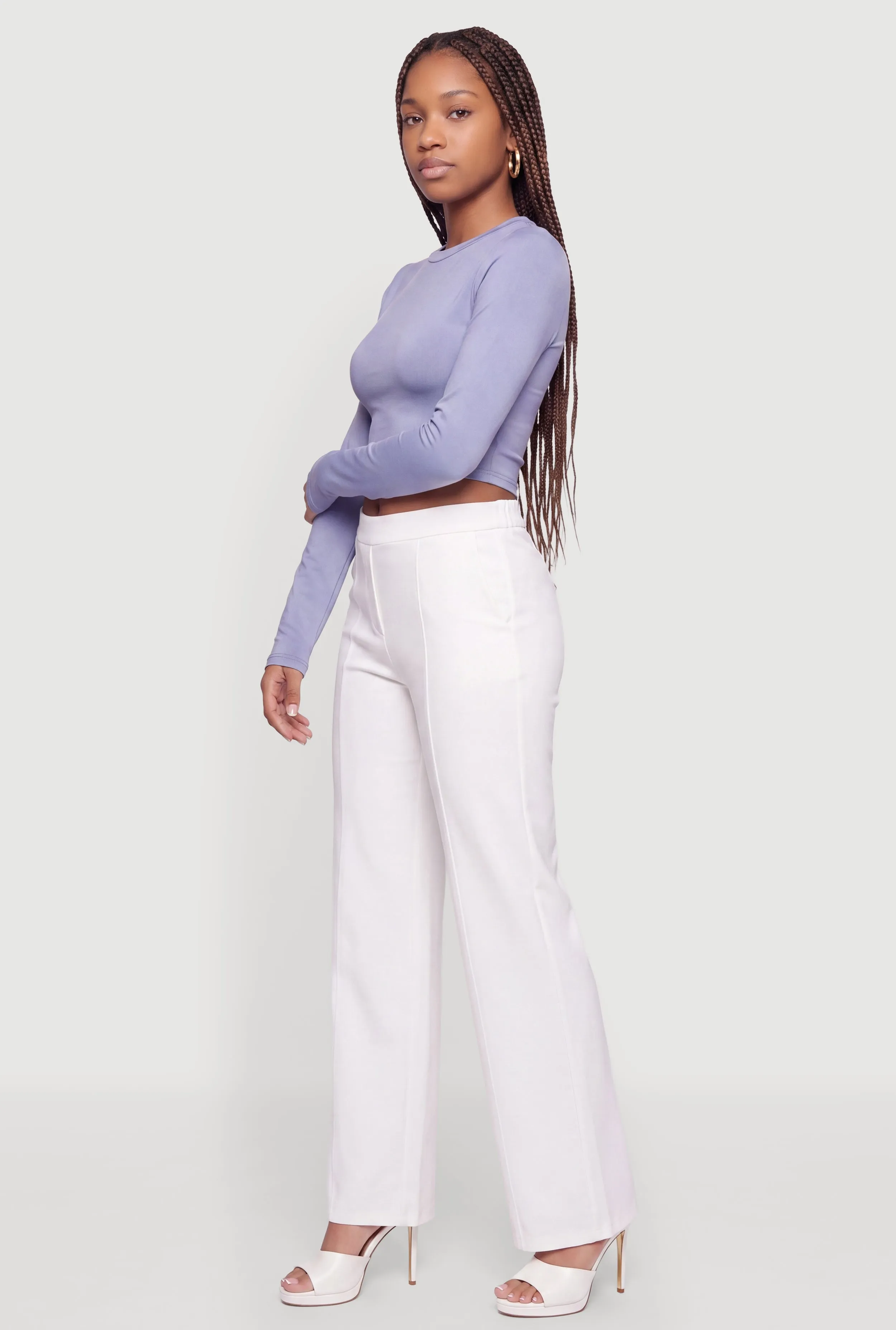 Crew Neck Long Sleeve Crop Top sold by Rainbow product image thumbnail 3