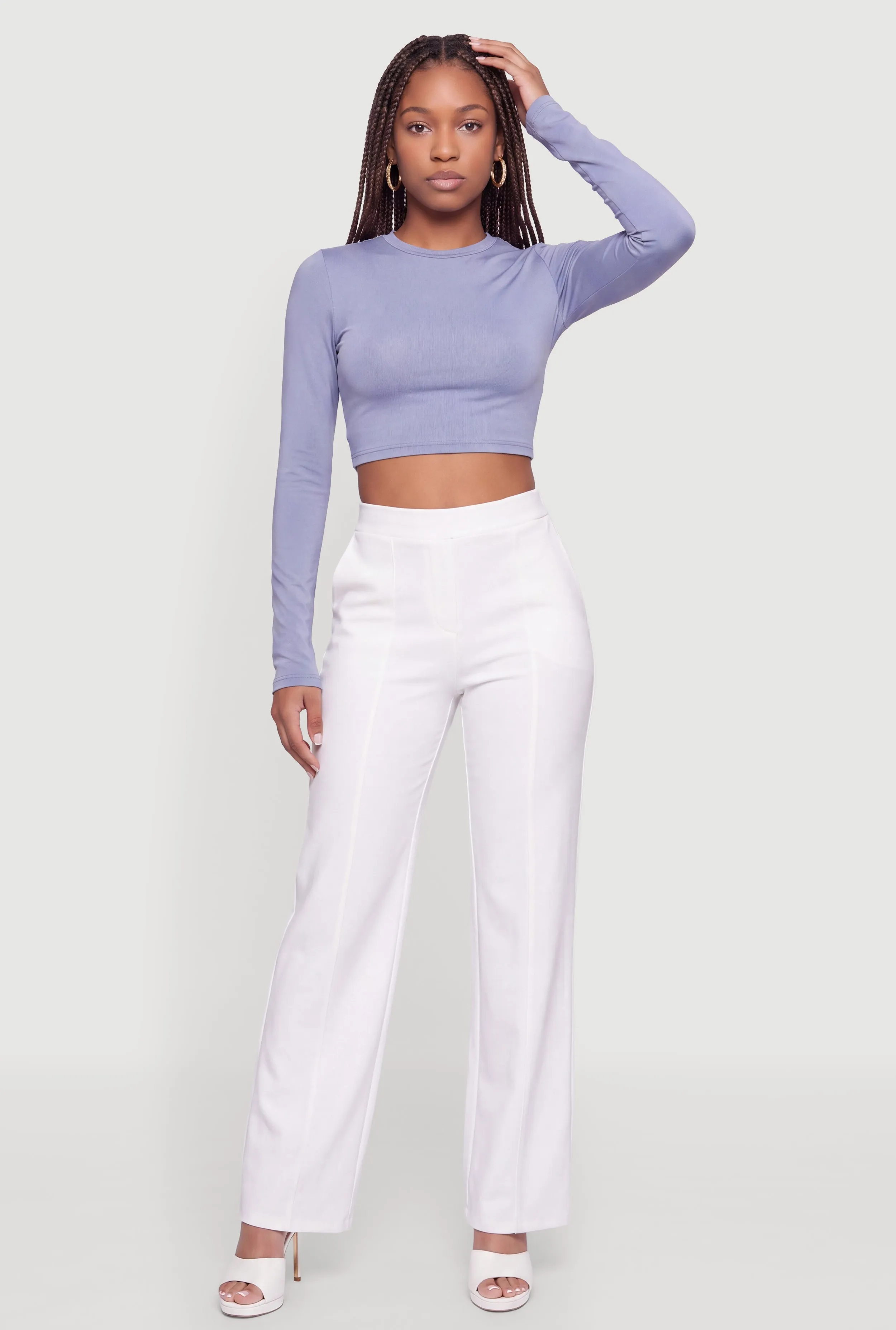 Crew Neck Long Sleeve Crop Top sold by Rainbow