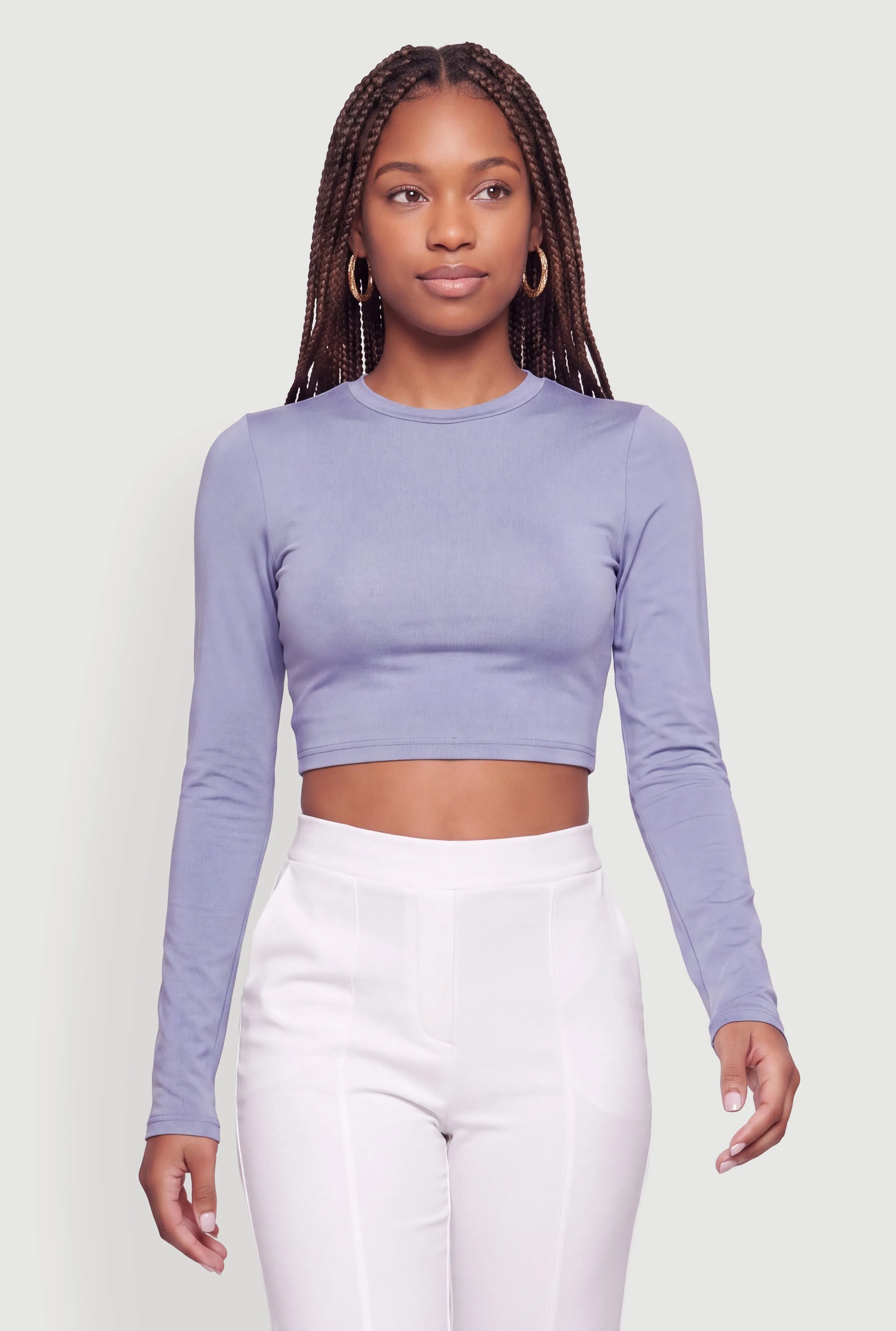 Crew Neck Long Sleeve Crop Top sold by Rainbow product image thumbnail 2