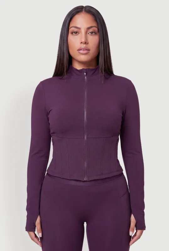 Plus Size Ribbed Knit Corset Detail Active Jacket made by Rainbow