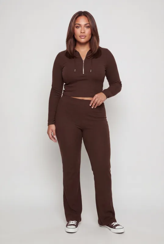 Plus Size Ribbed Knit High Waisted Straight Leg Casual Pants made by Rainbow