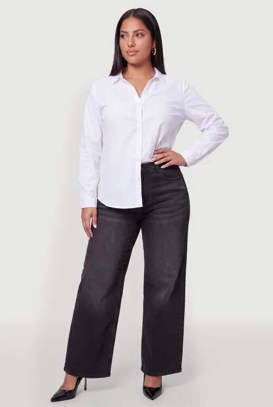 Plus Size Long Sleeve Button Front Shirt made by Rainbow
