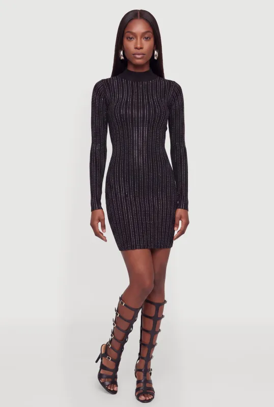Rhinestone Mock Neck Bodycon Sweater Dress made by Almost Famous