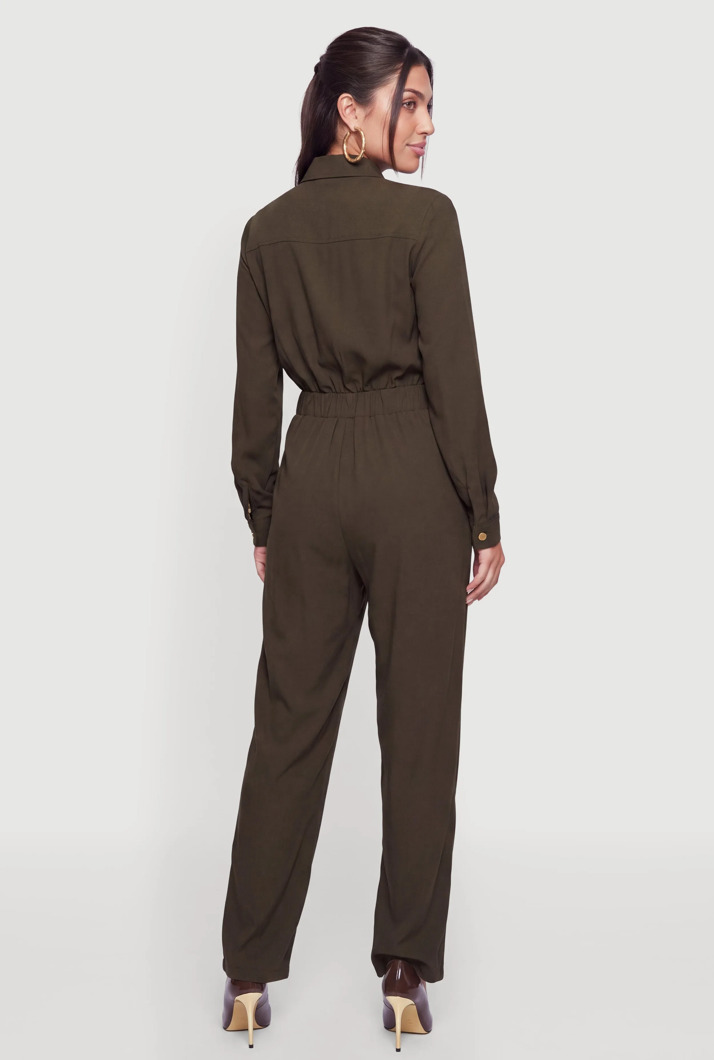 Crepe Knit Long Sleeve Button Front Jumpsuit sold by Rainbow product image thumbnail 3