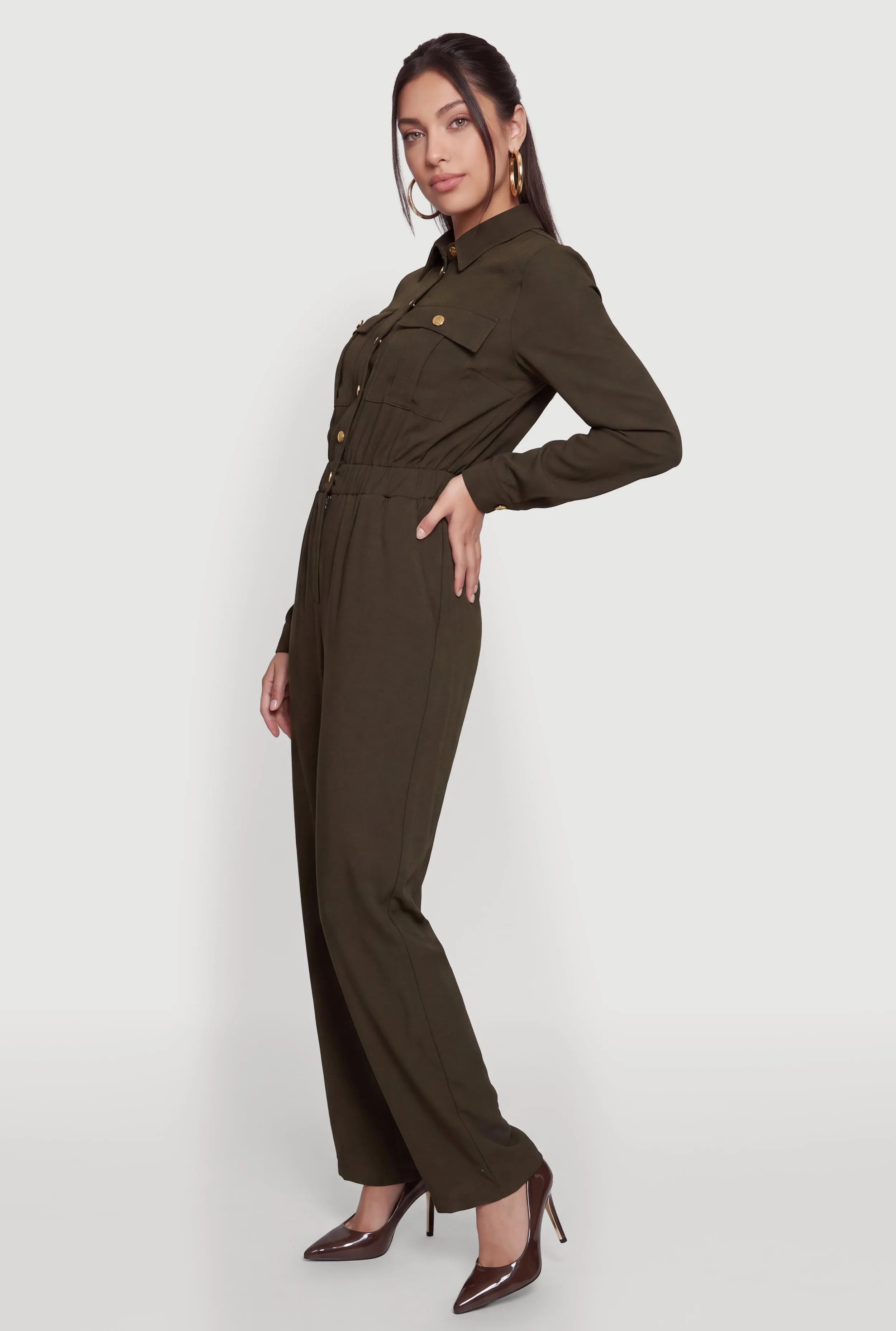 Crepe Knit Long Sleeve Button Front Jumpsuit sold by Rainbow product image thumbnail 2