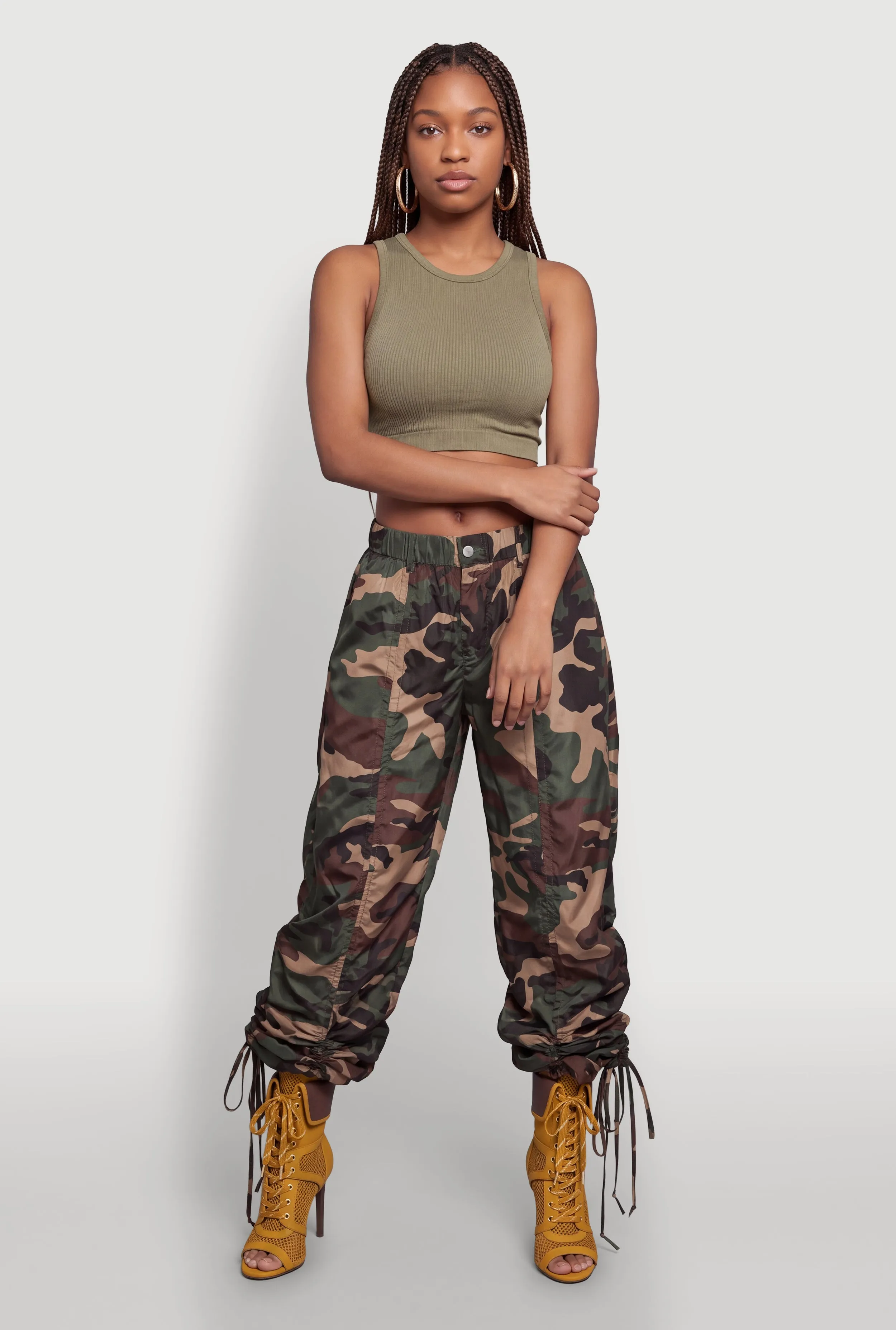 Drawstring Hem Nylon Camo Pants sold by Rainbow