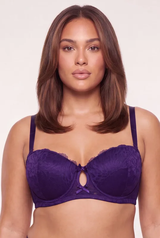 Plus Size Bow Keyhole Detail Convertible Lace Balconette Bra made by Rainbow