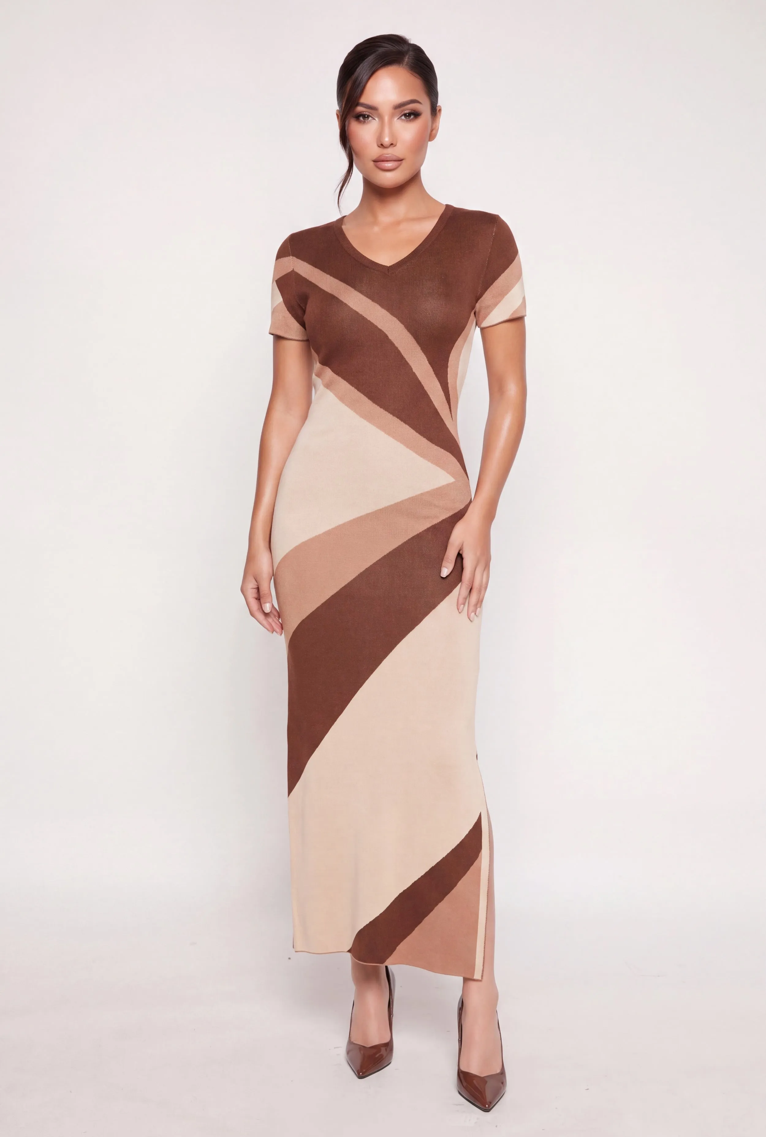 Color Blocked Side Slit Sweater Dress sold by Rainbow product image thumbnail 3