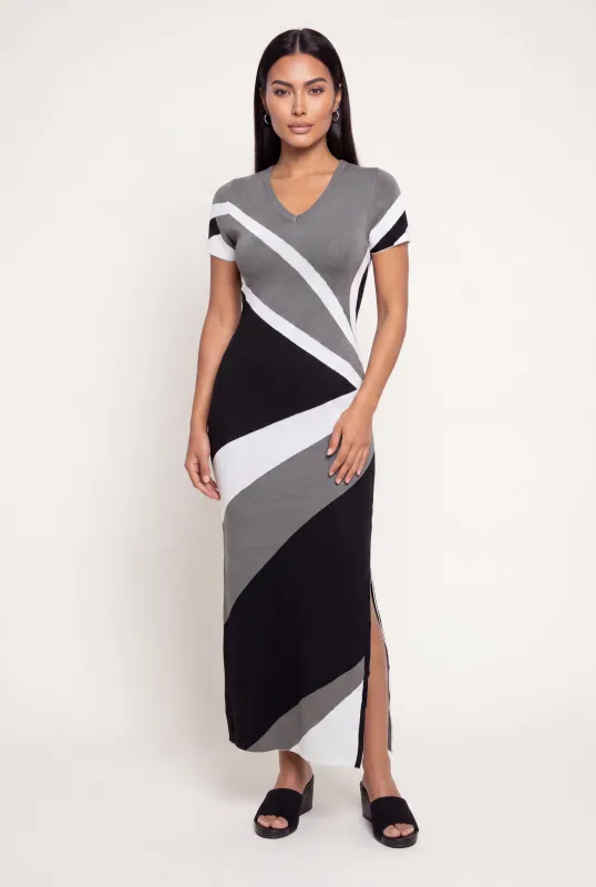 Color Blocked Side Slit Sweater Dress made by Rainbow