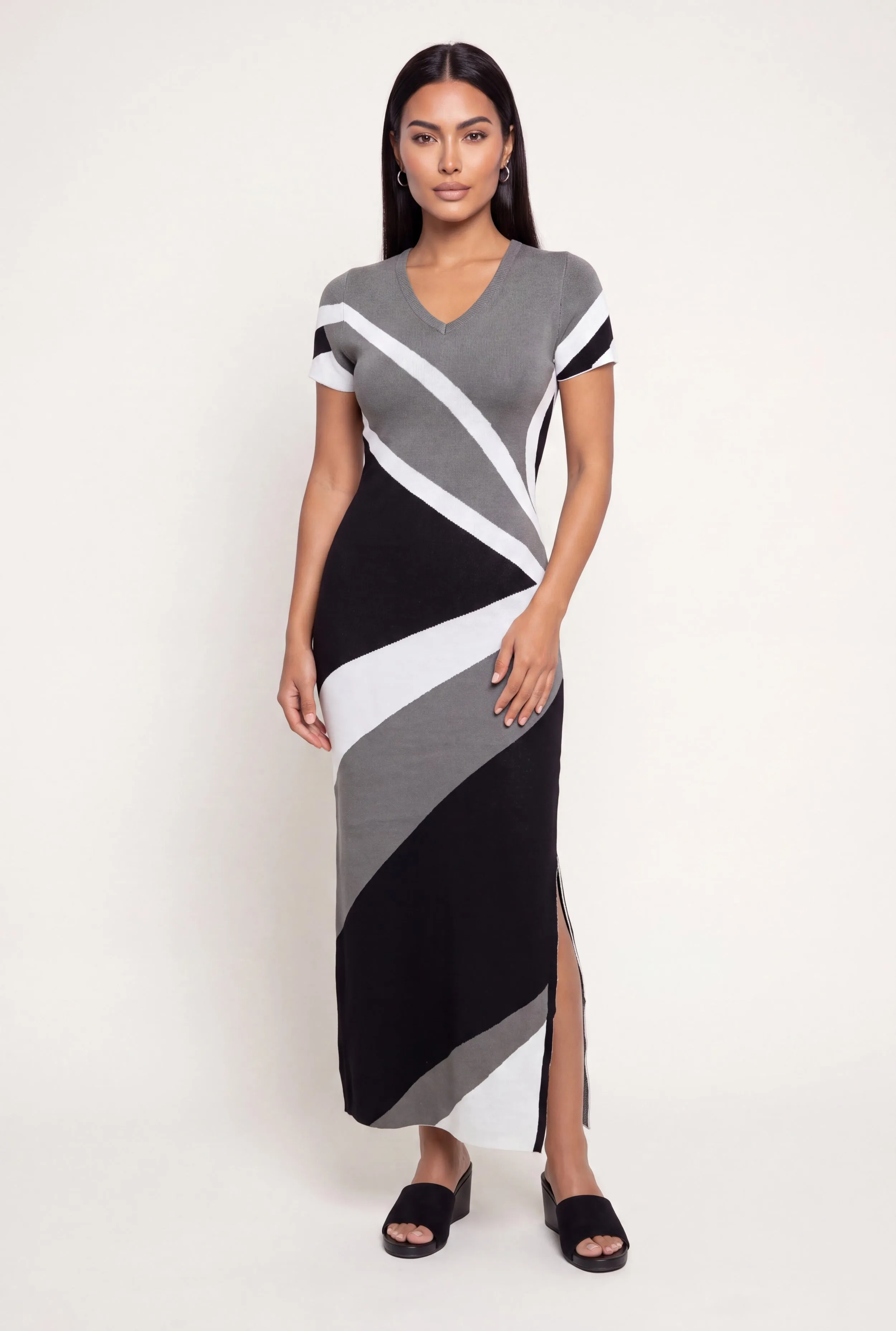 Color Blocked Side Slit Sweater Dress sold by Rainbow