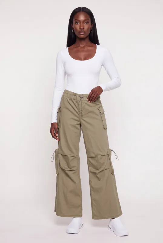 Toggle Drawstring Waist Wide Leg Cargo Pants made by Rainbow