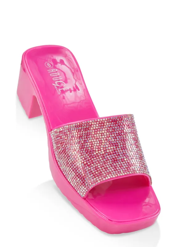 Rhinestone Band Jelly Block Heel Sandals sold by Rainbow