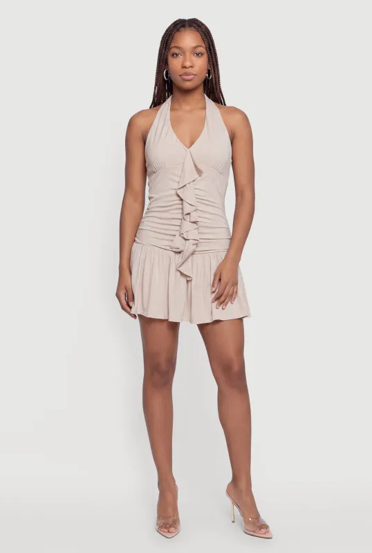 Glittery Ruffle Trim Drop Waist Mini Dress made by iris
