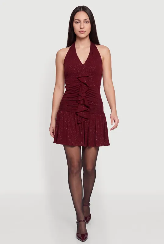 Glittery Ruffle Trim Drop Waist Mini Dress made by iris