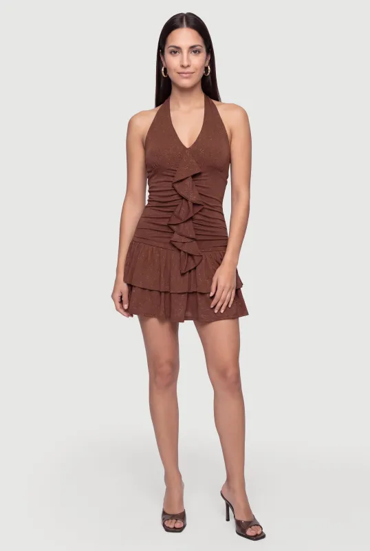 Glittery Ruffle Trim Drop Waist Mini Dress made by iris