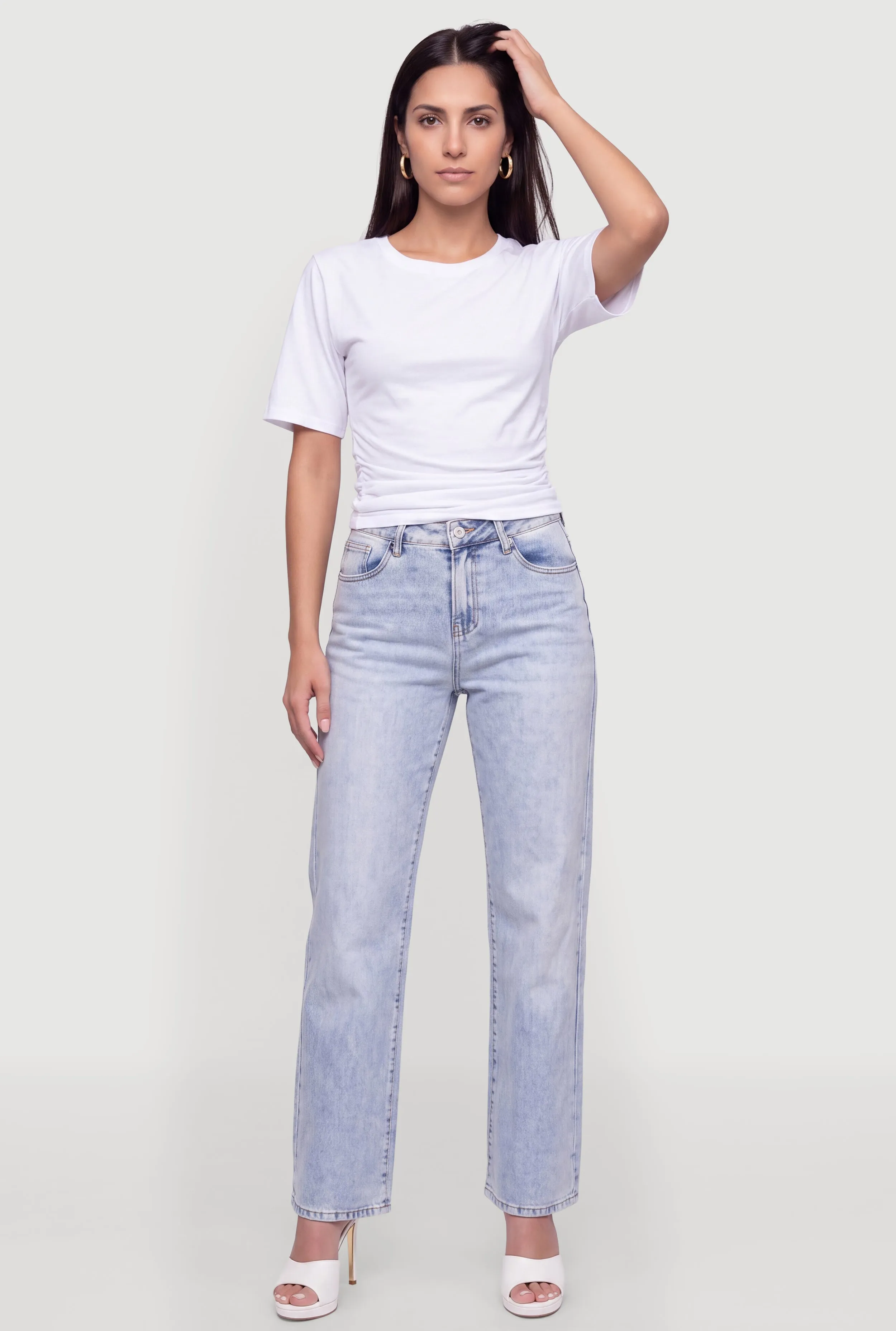 Side Ruched Crew Neck Short Sleeve T-Shirt sold by Rainbow product image thumbnail 2