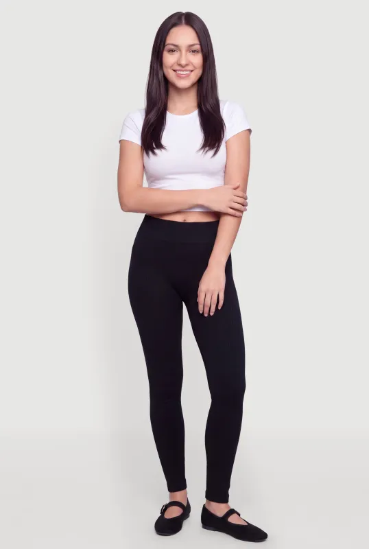 High Waisted Ribbed Knit Fleece Lined Leggings made by Rainbow