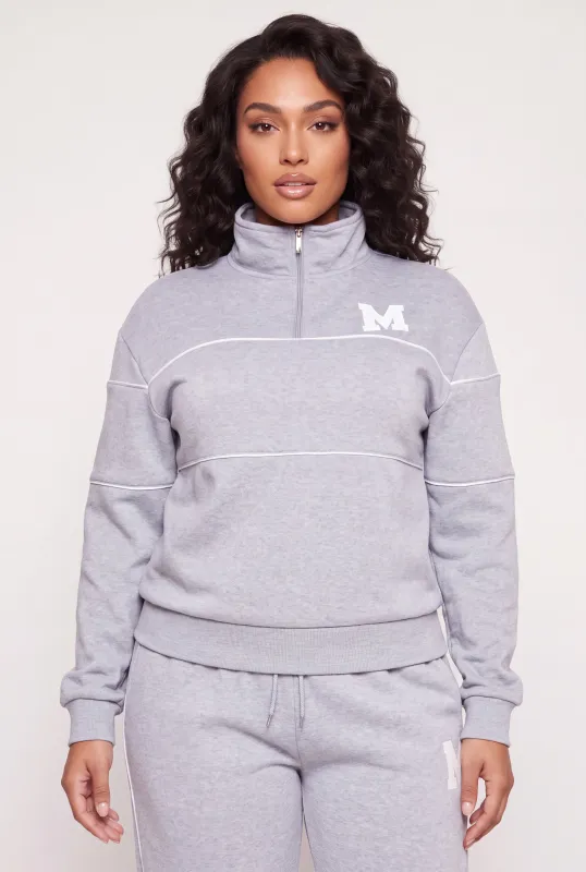 Plus Size Initial M Graphic Contrast Piping Sweatshirt made by Rainbow