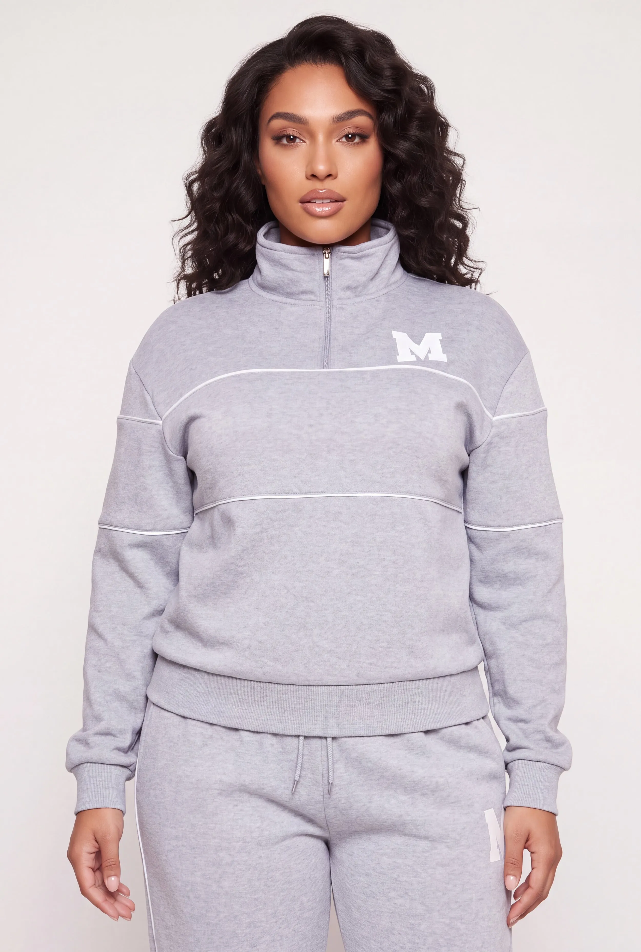 Plus Size Initial M Graphic Contrast Piping Sweatshirt sold by Rainbow