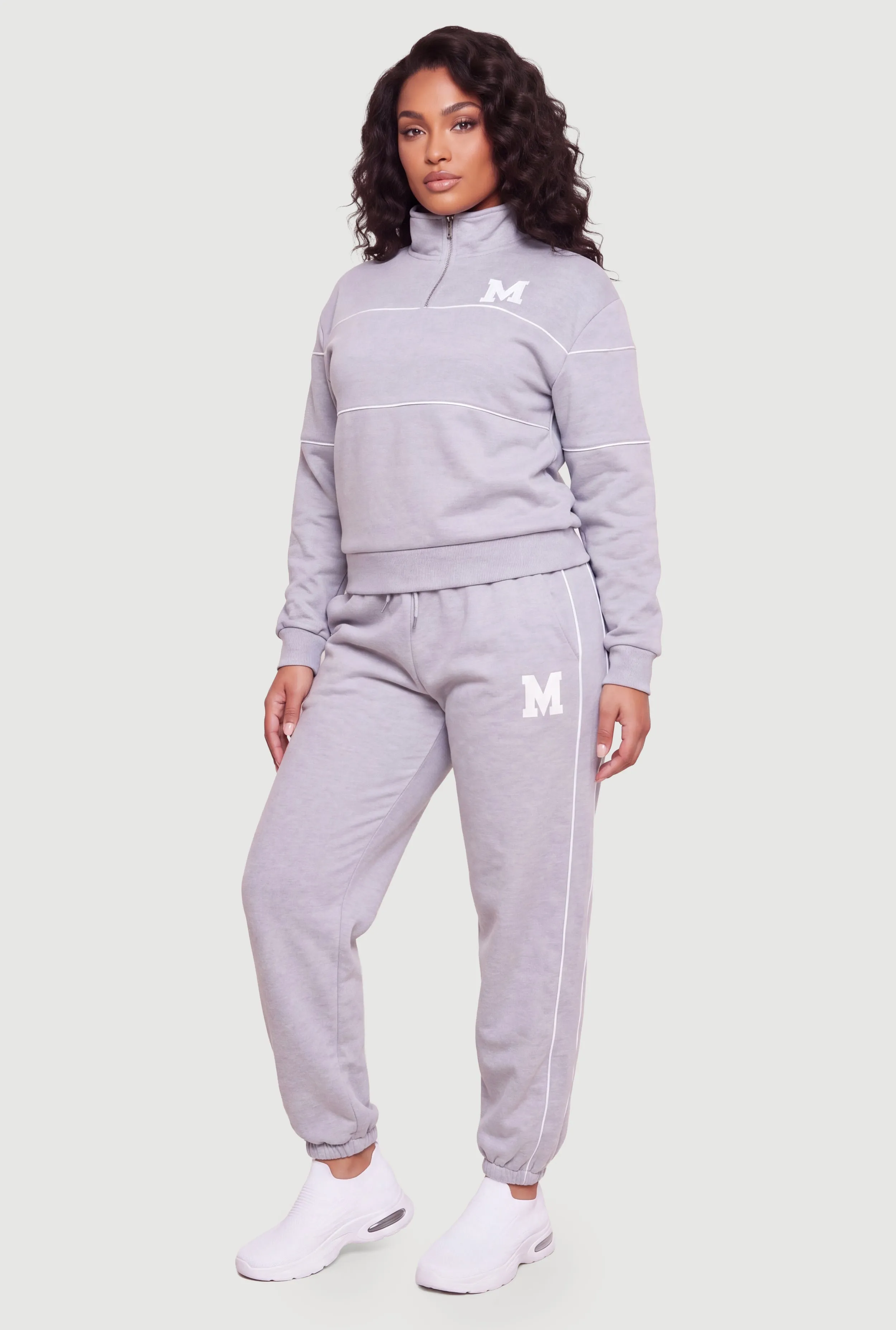 Plus Size Initial M Graphic Contrast Piping Sweatpants sold by Rainbow product image thumbnail 2