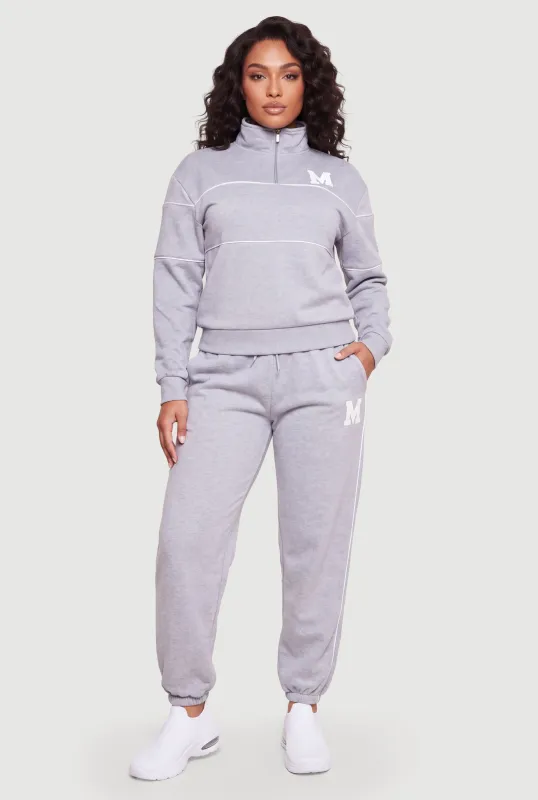 Plus Size Initial M Graphic Contrast Piping Sweatpants made by Rainbow